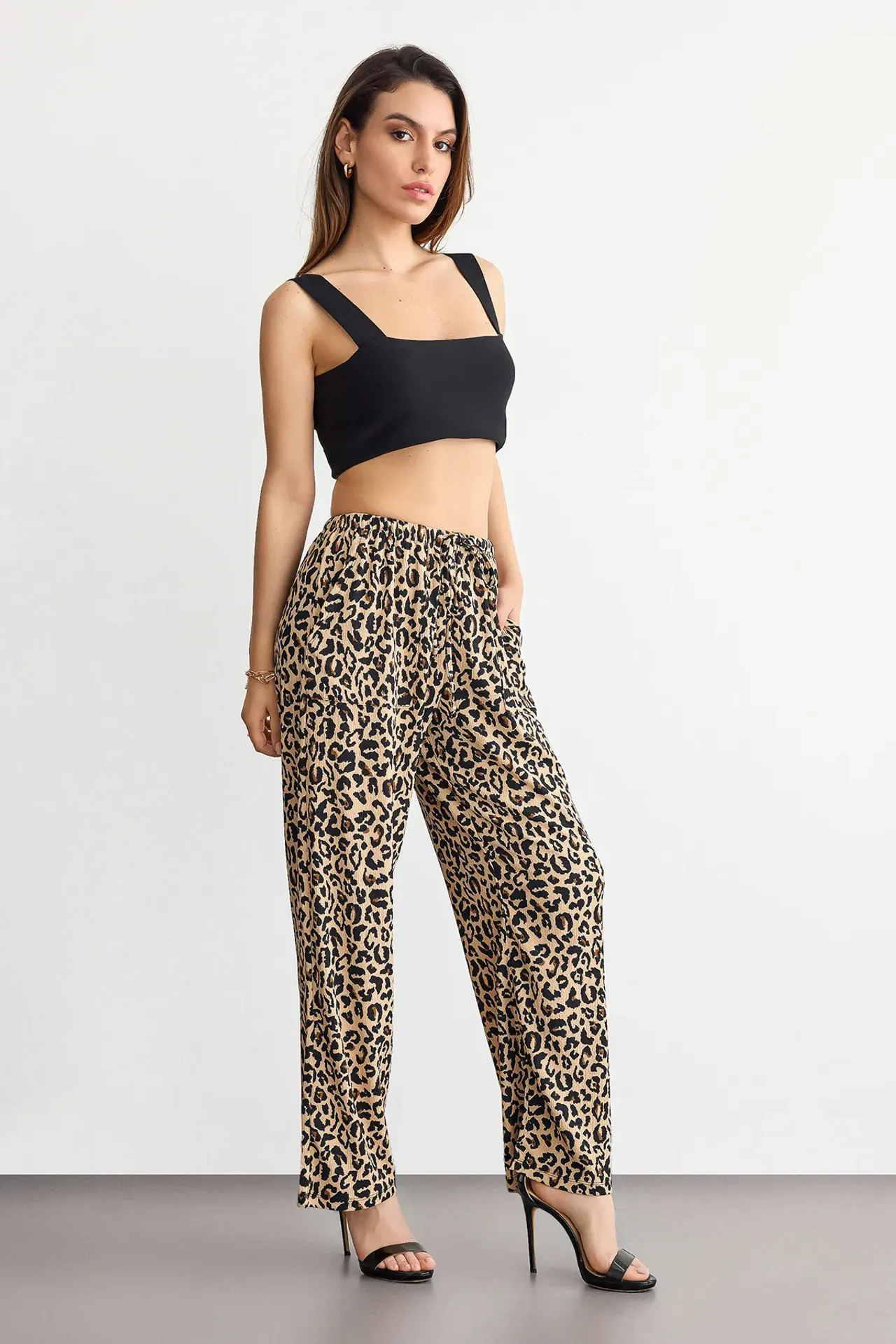 Animal Print Parachute Trousers with Drawstring