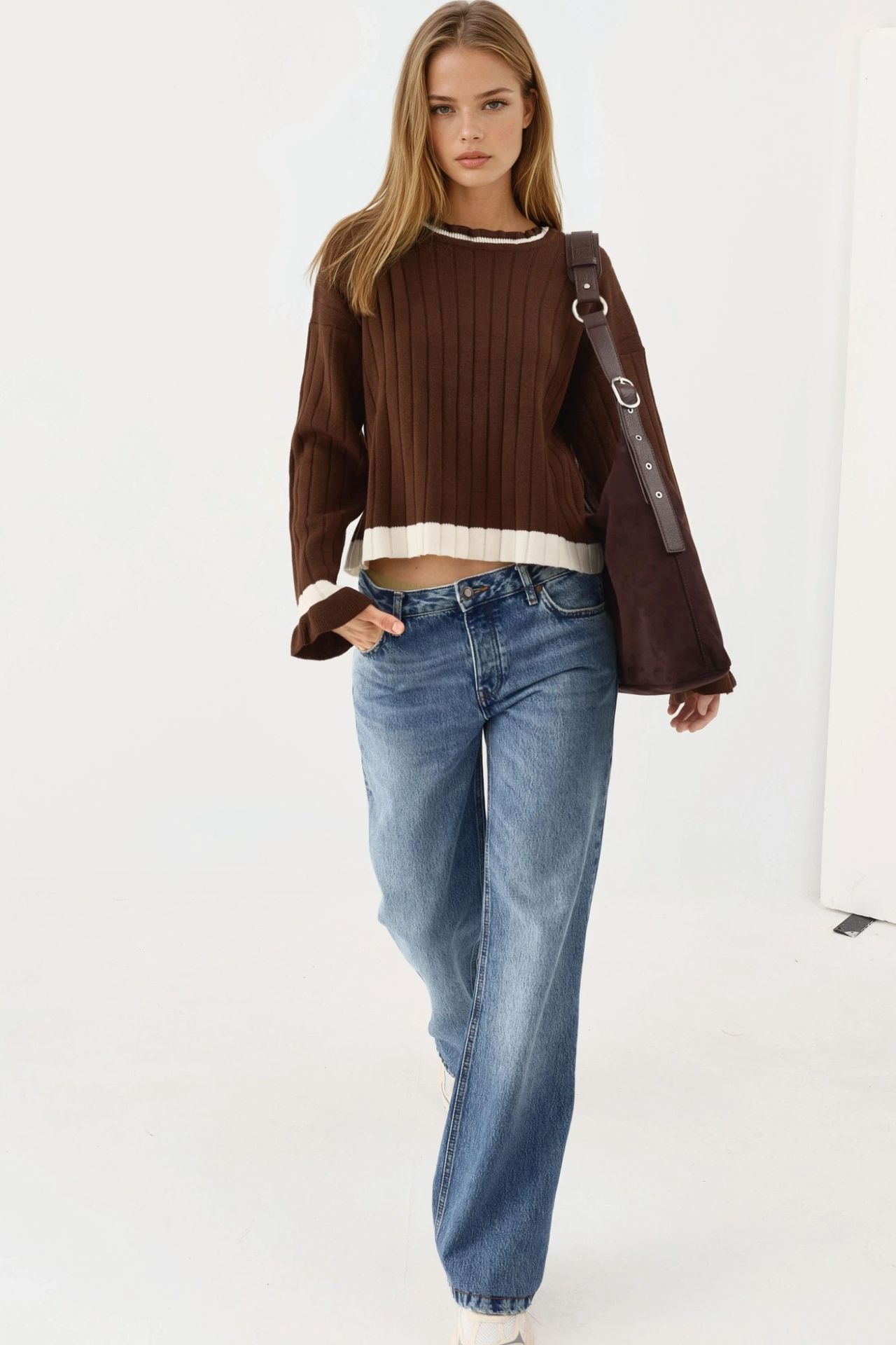 MY FASHION Striped Knit Sweater with Crew Neck 4
