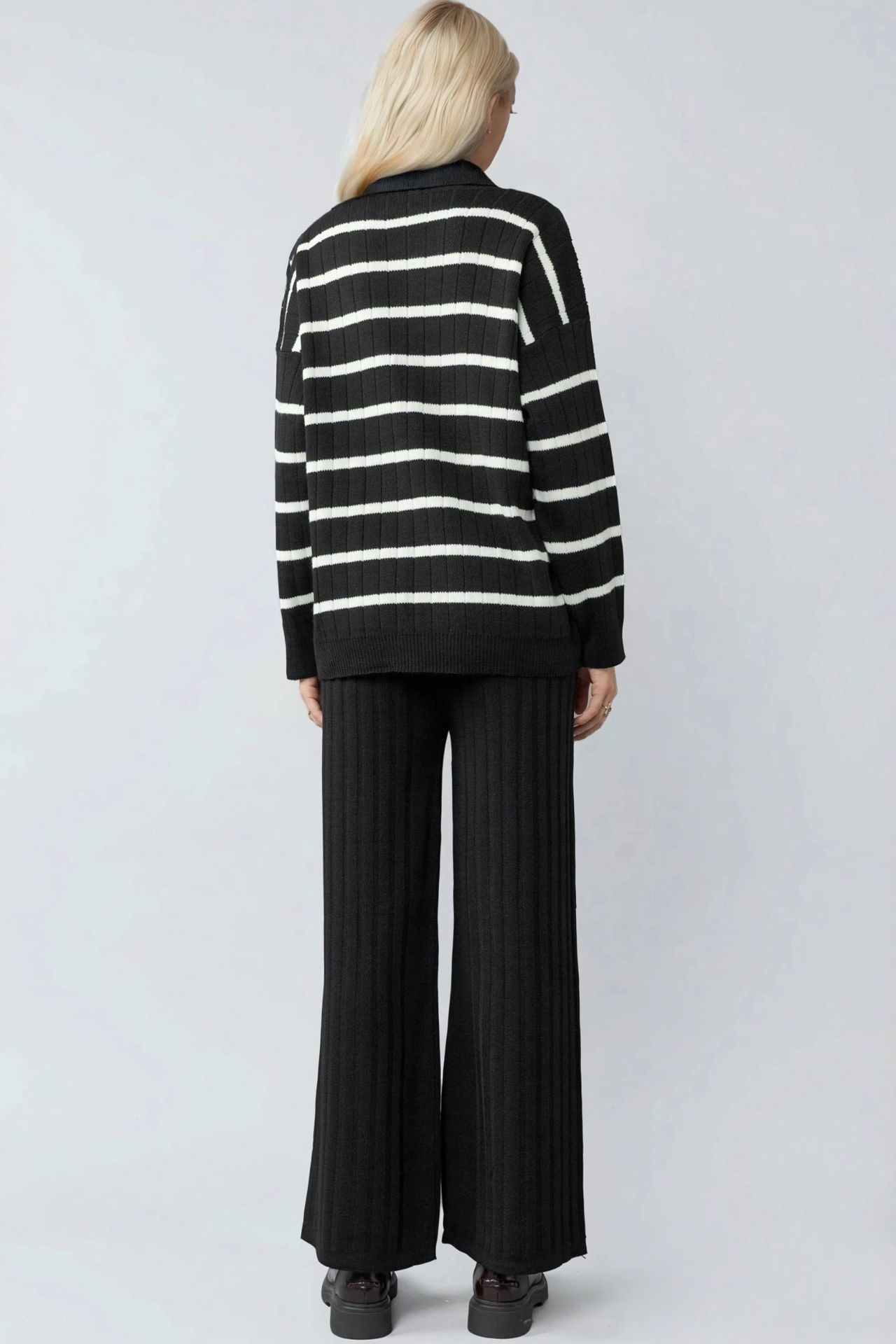 MY FASHION Striped Knit Co-ord Set with Polo Collar 3