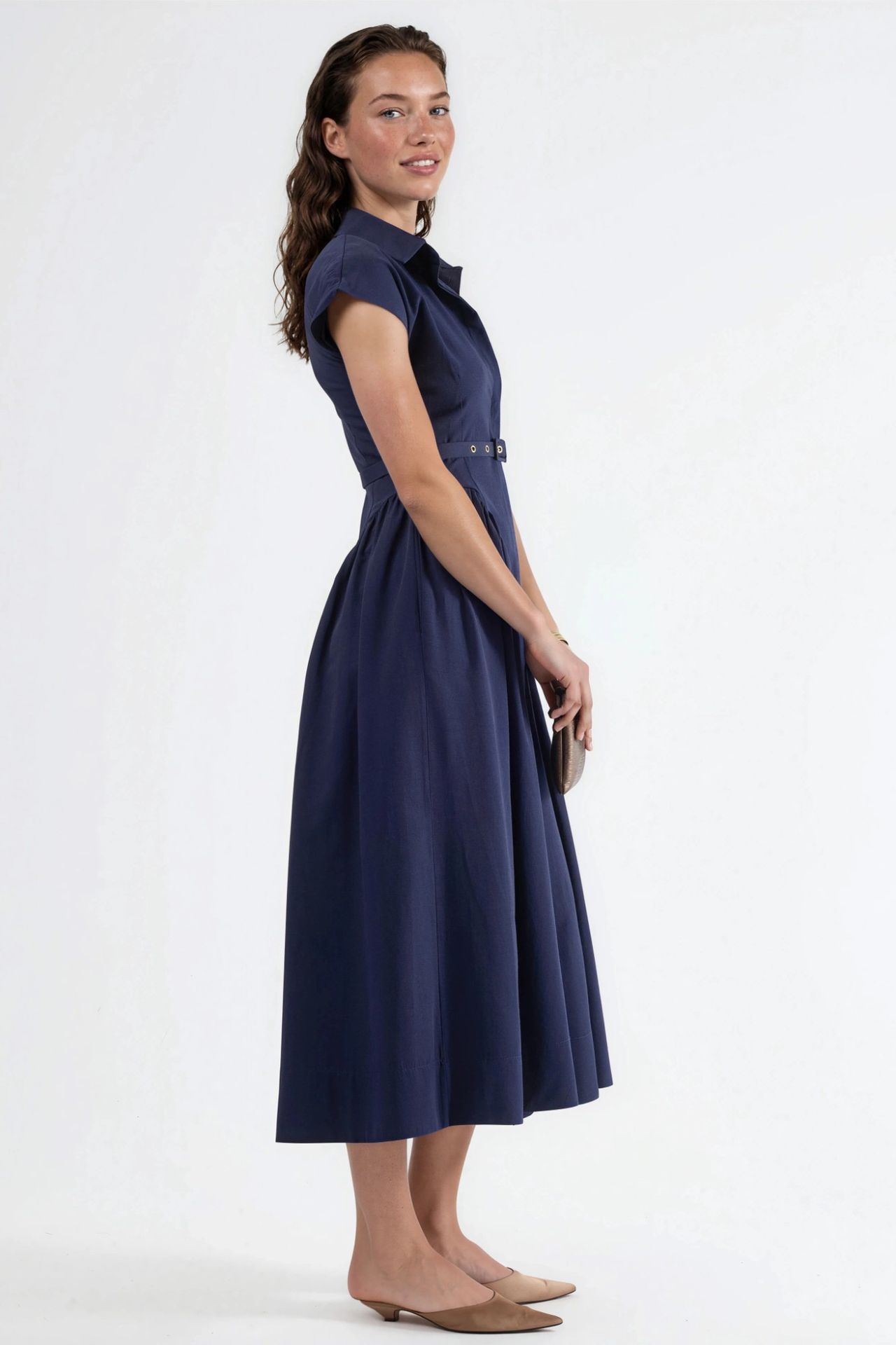 BUSEM Belted Midi Dress with Shirt Collar 4