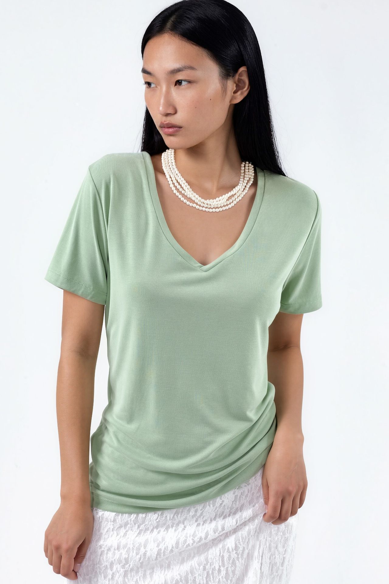 BUSEM V-Neck Short Sleeve Modal Blouse 1