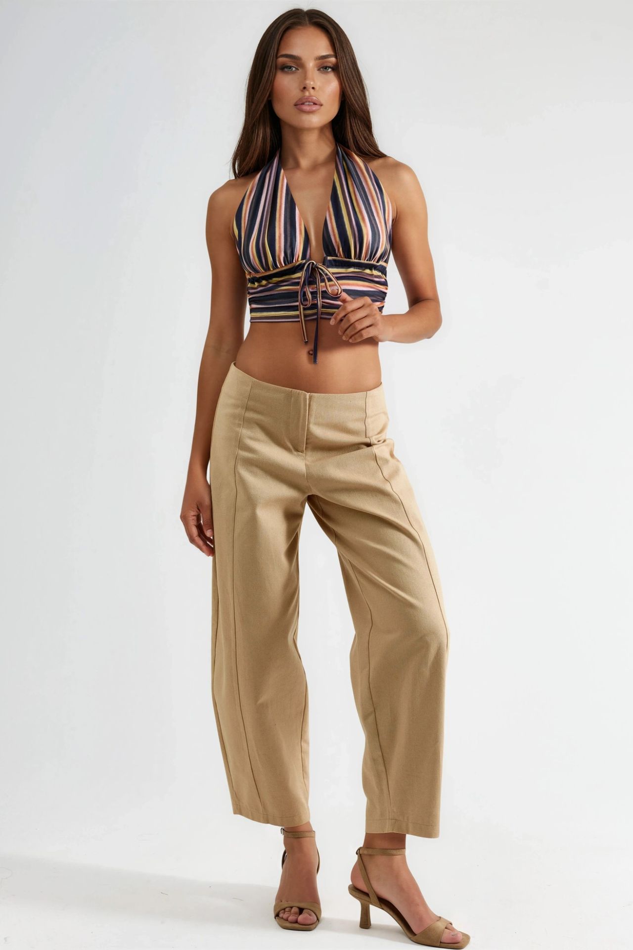 Striped Halter Ruched Crop Top 4