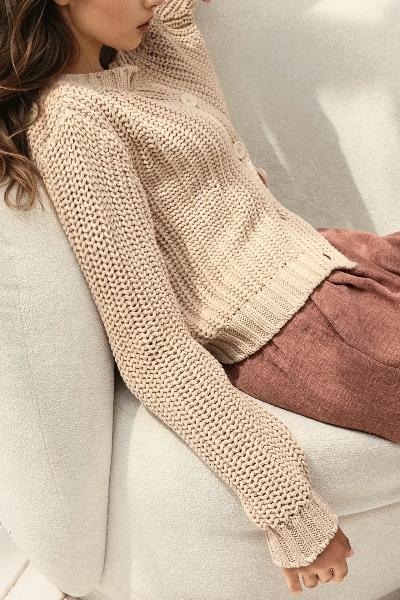 Textured Knitwear Crew Neck Cardigan 2
