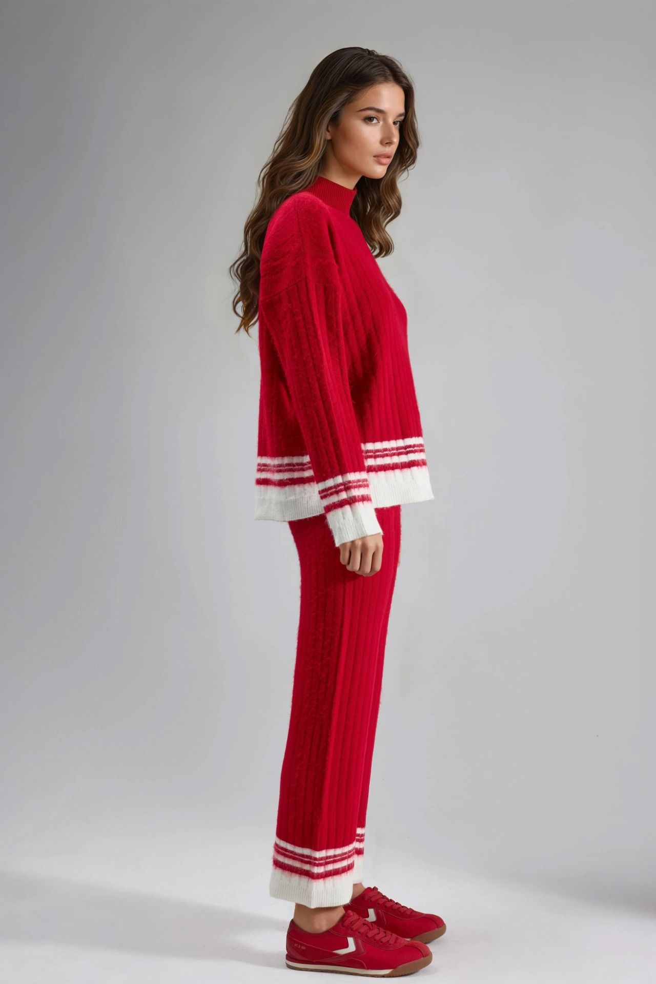 MY FASHION Striped Ribbed Knit Co-Ord Set with Half Turtleneck 2