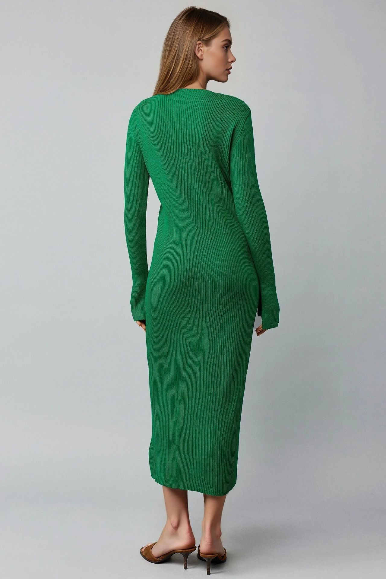 MY FASHION V-Neck Textured Maxi Knit Dress with Slit 3
