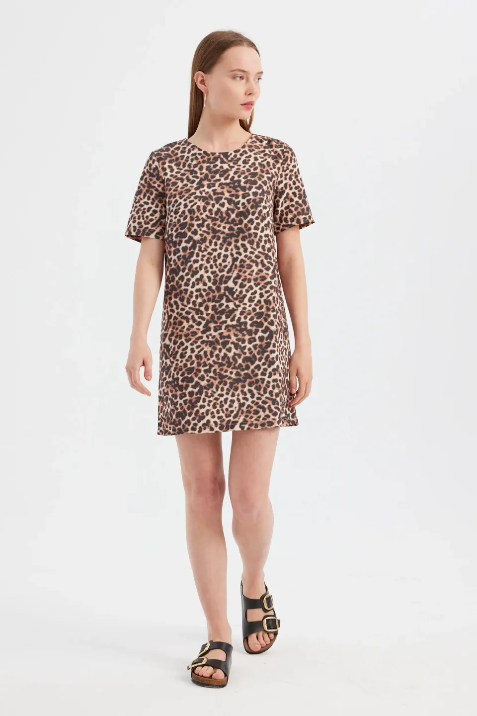 Animal Print Round Neck Mini Dress