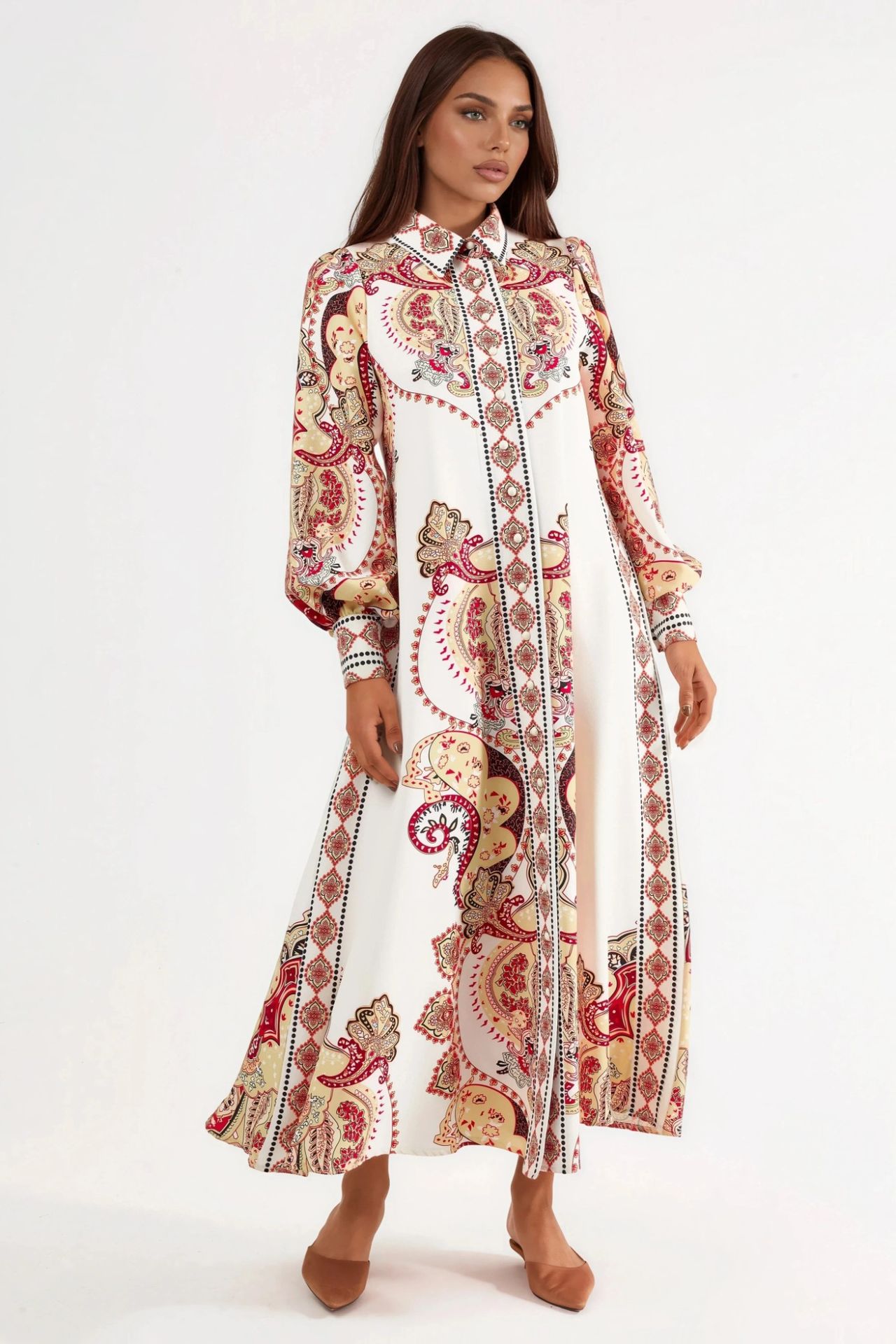 MSN Patterned Maxi Dress with Belt 6