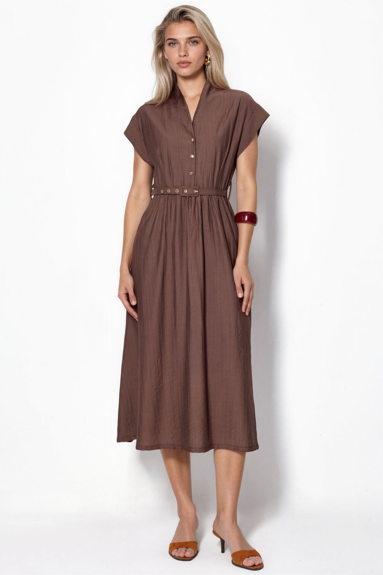 BUSEM Textured Belted Maxi Dress