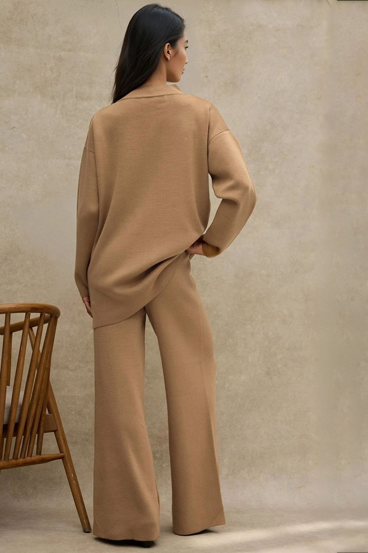 Long Sweater & High Waist Wide Leg Knit Co-Ord Set 3