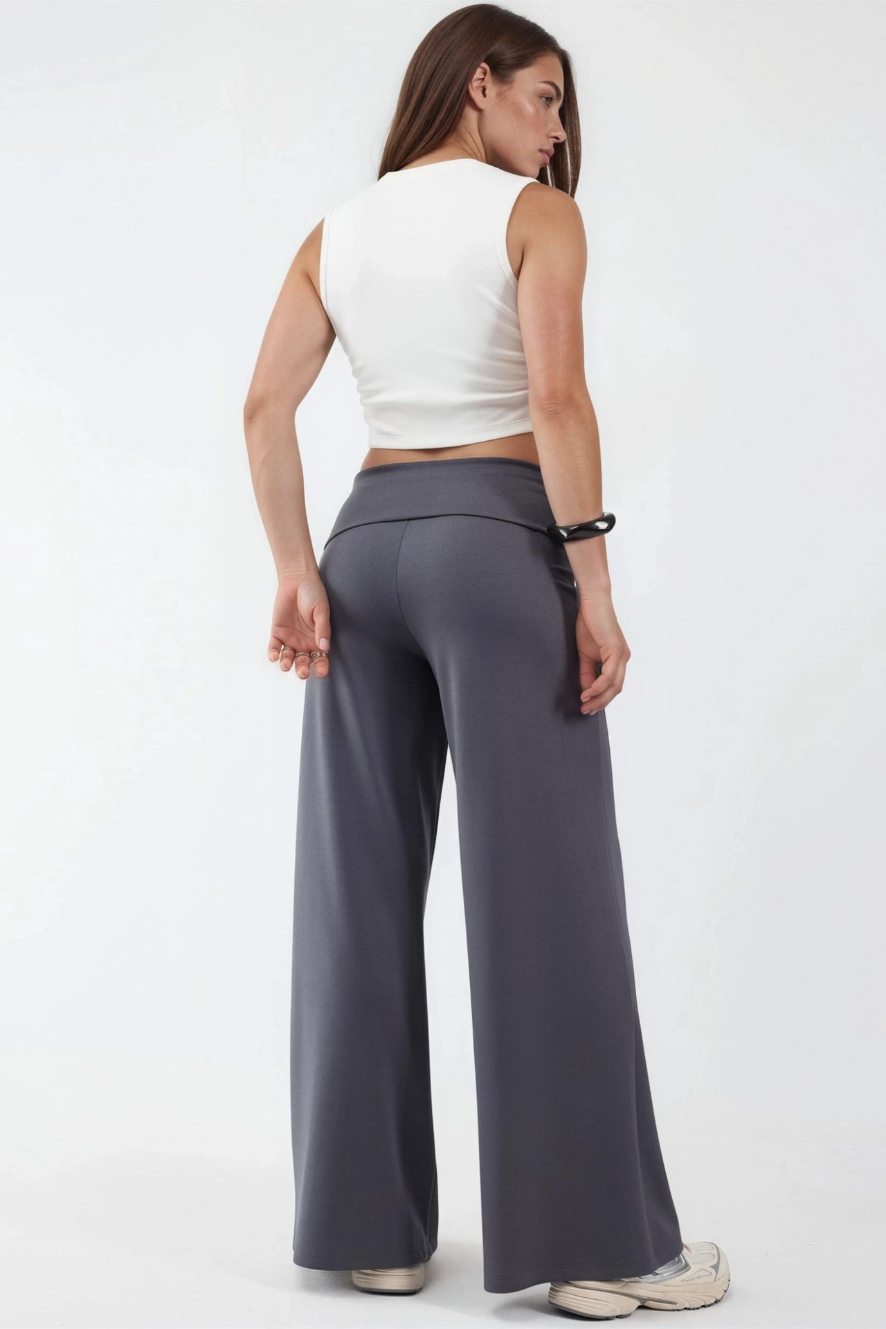Modal Touch Folded Waist Palazzo Pants 3