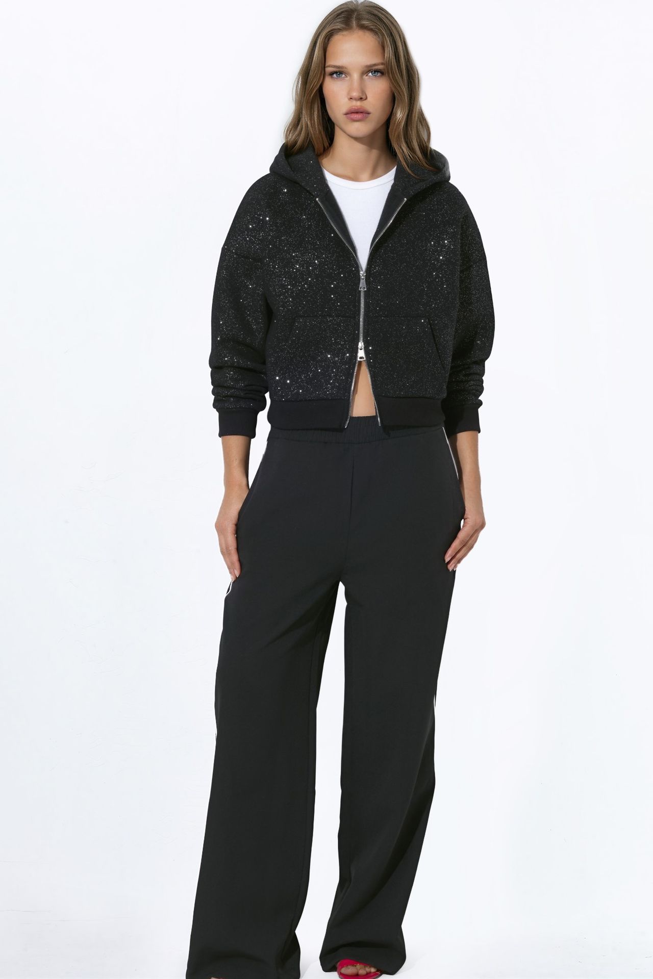 Shimmer Hooded Zip-Up Sweatshirt