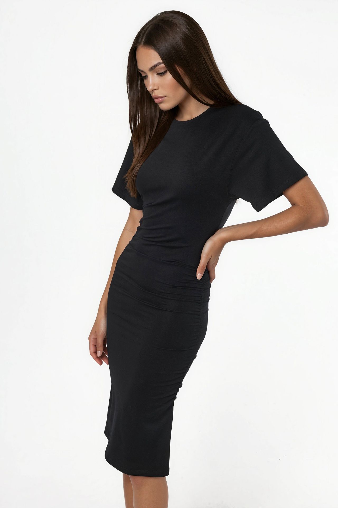 BUSEM Crew Neck Mini T-Shirt Dress with Drape 2