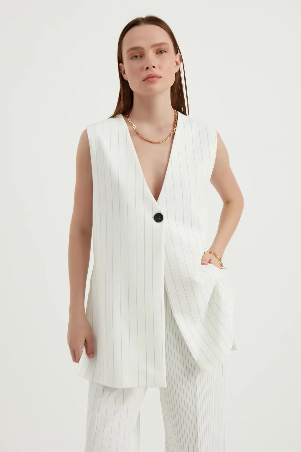 Striped V Neck Waistcoat 3
