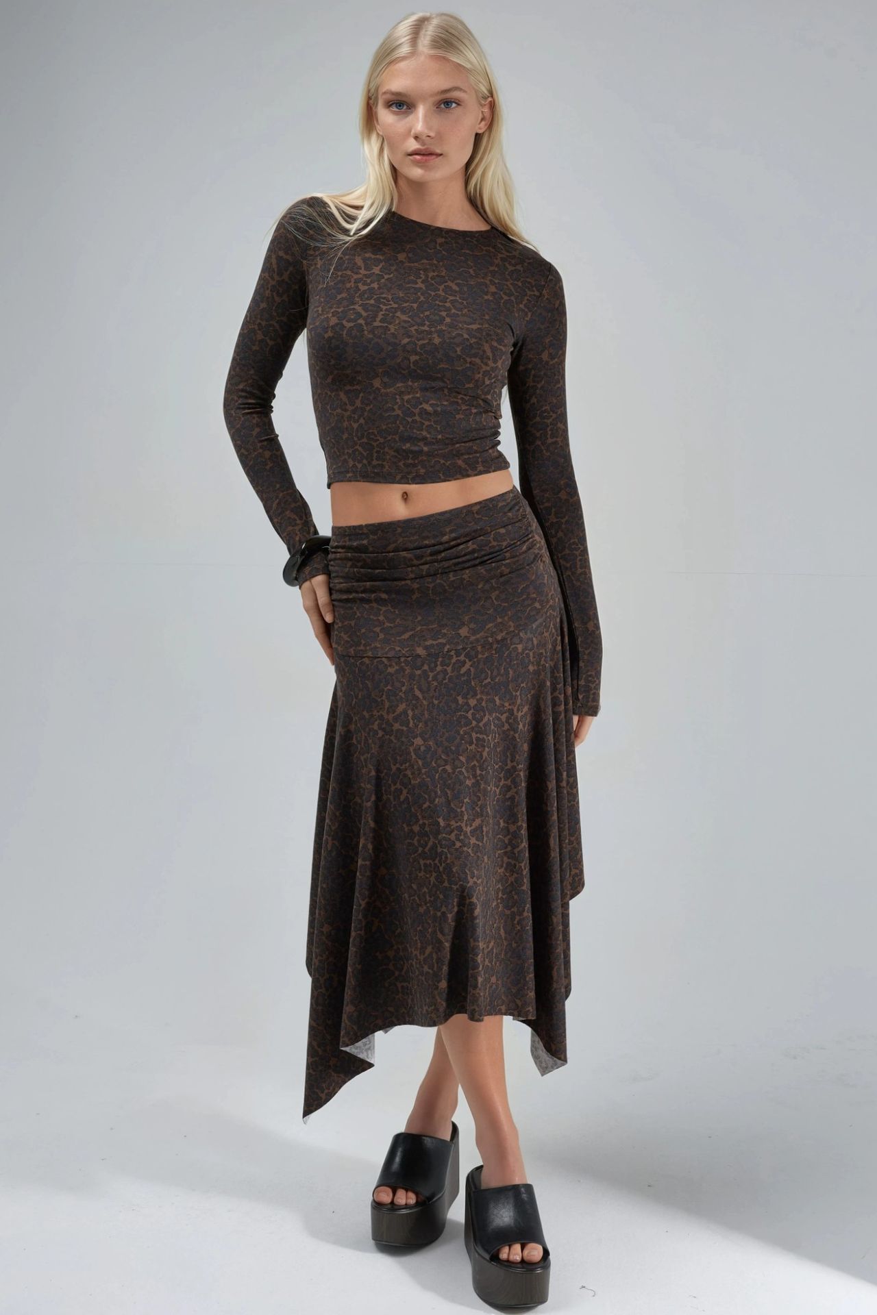 BUSEM High Waist Leopard Print Asymmetrical Midi Skirt 5