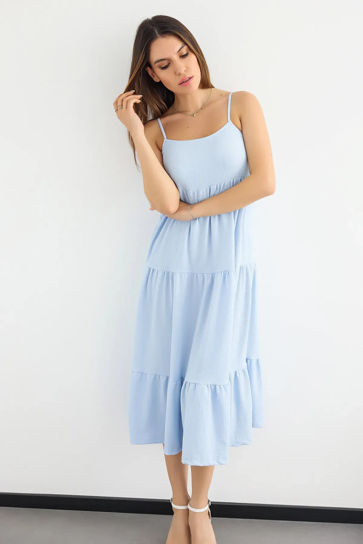 Spaghetti Strap Tiered Midi Dress 1