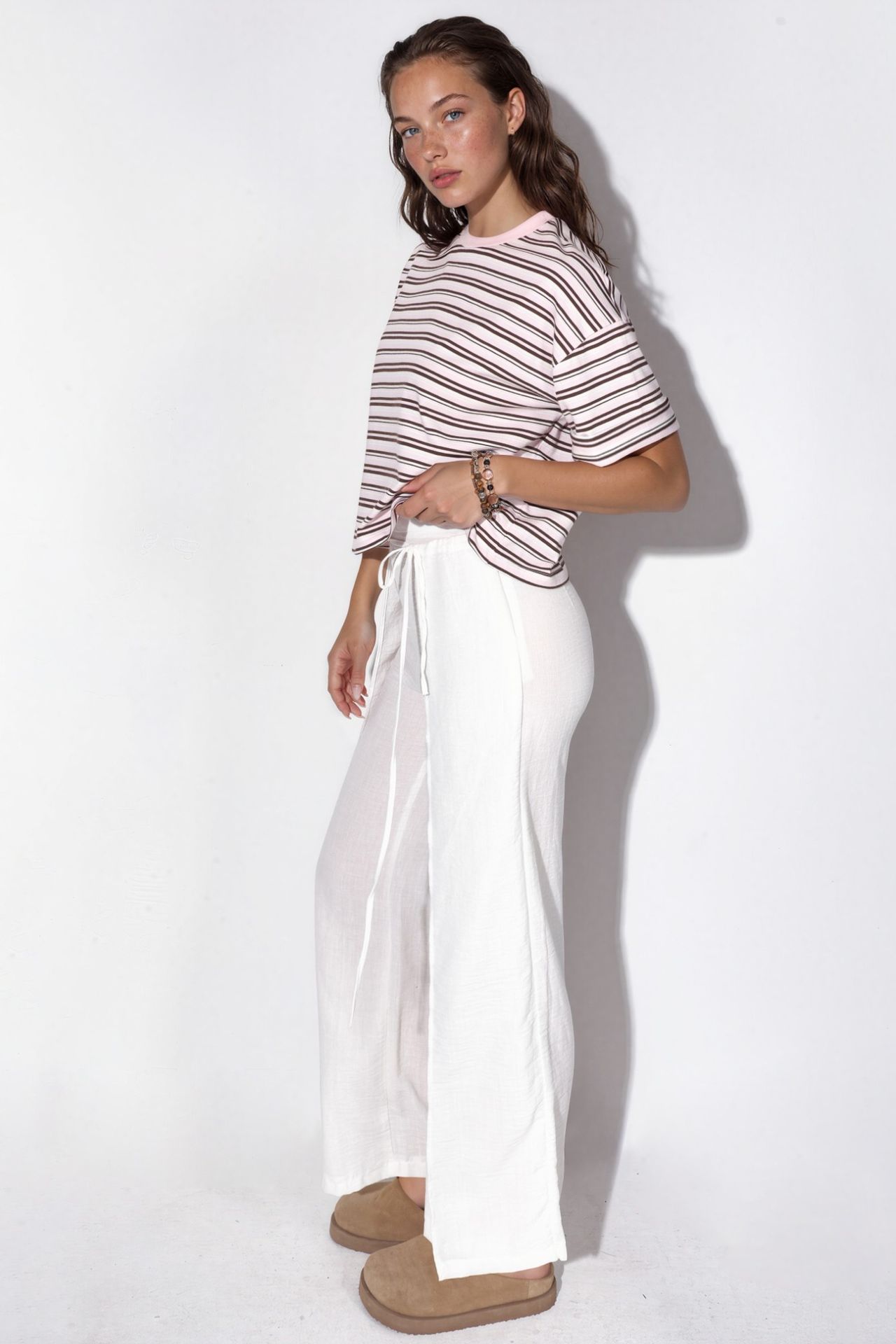 BUSEM Oversized Striped Cotton Crew Neck T-shirt 4
