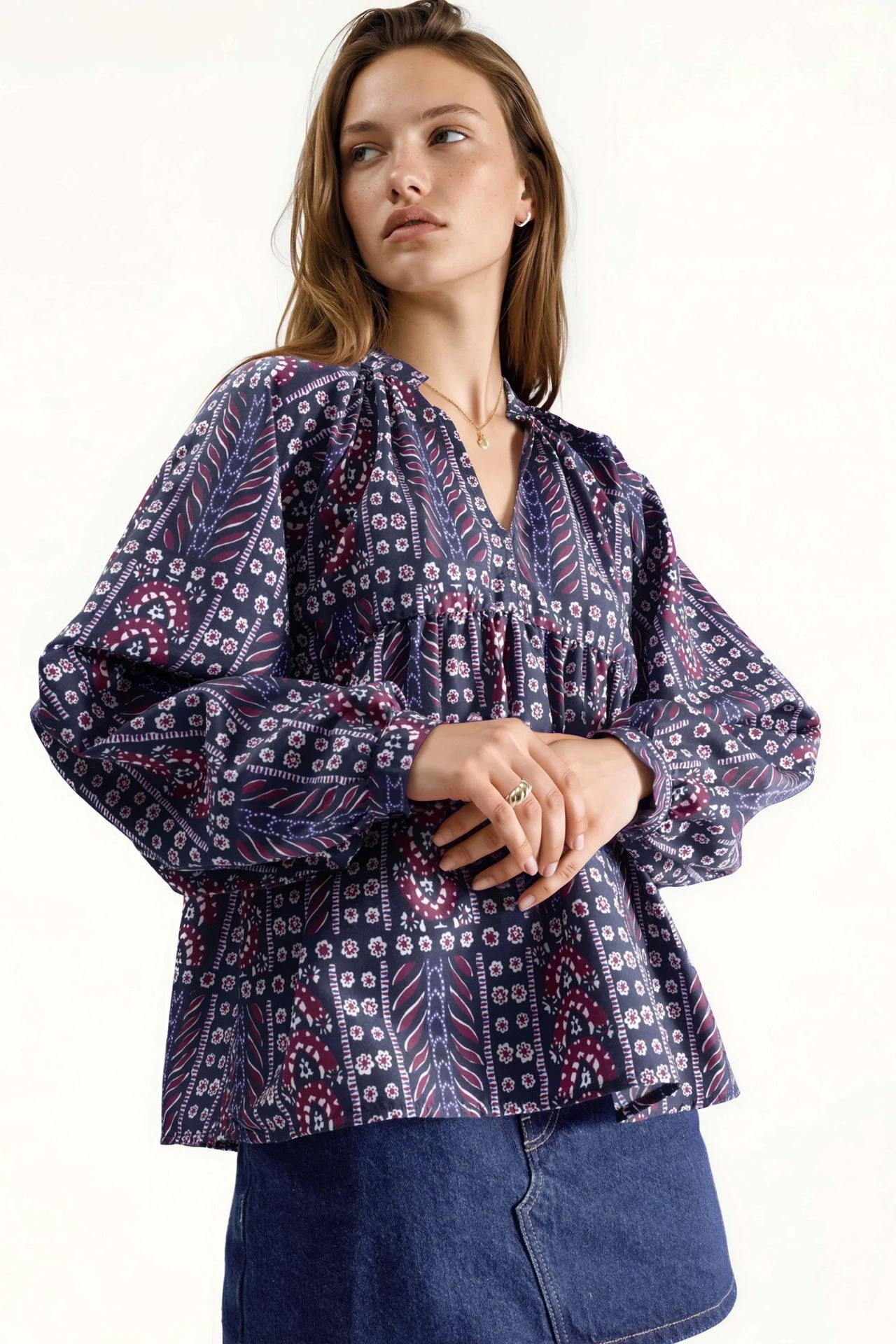 Balloon Sleeve Patterned Blouse 5