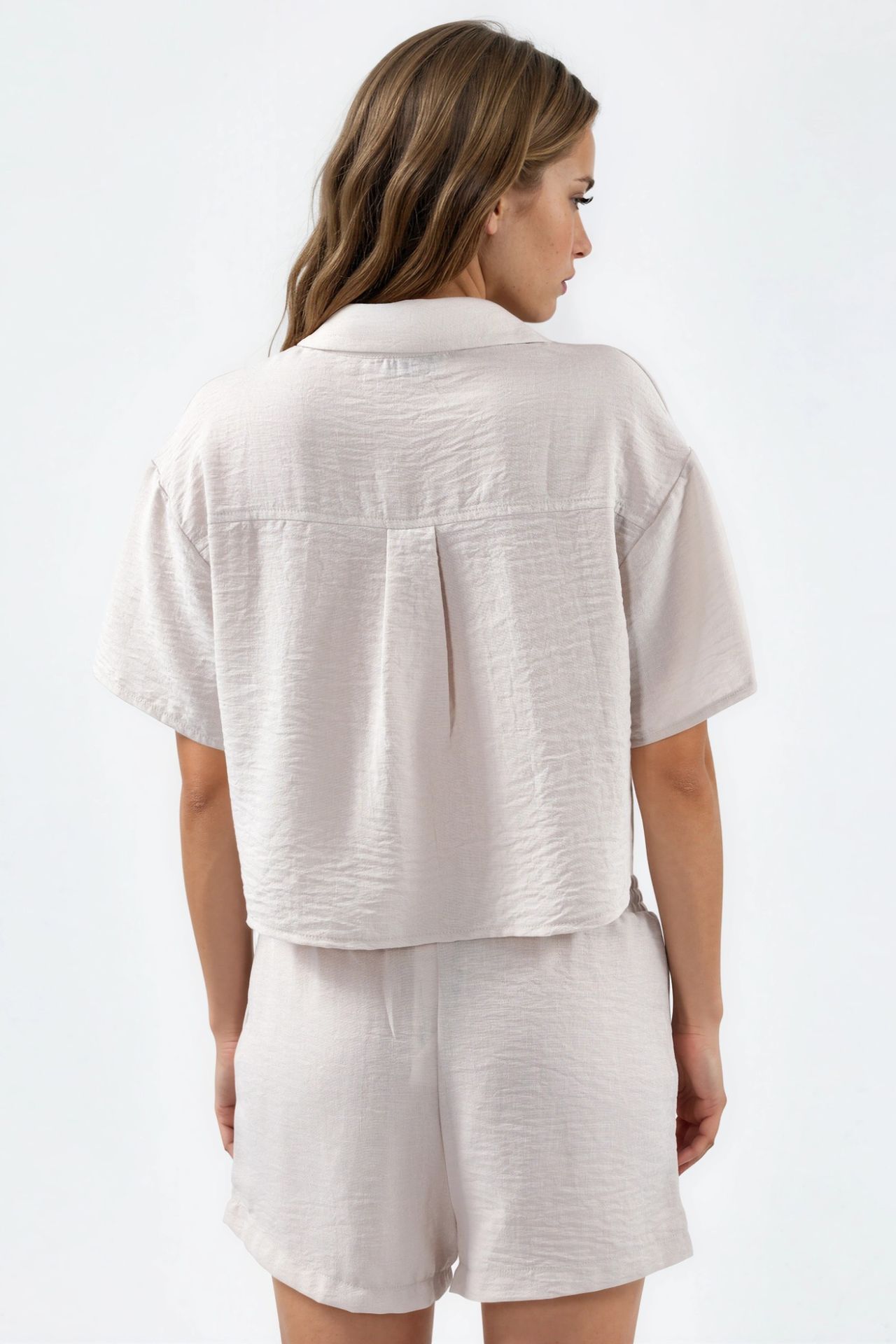 BUSEM Textured Crop Shirt with Button Closure 3