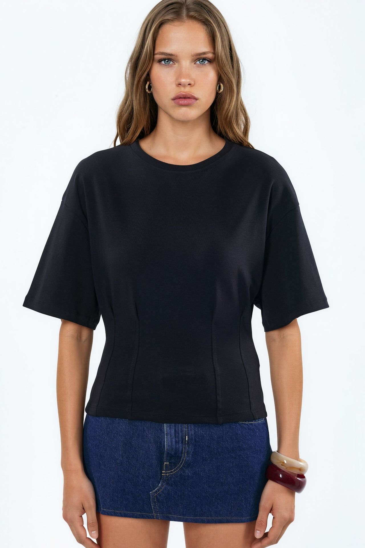BUSEM Women’s Cotton Ribbed Crew Neck Blouse