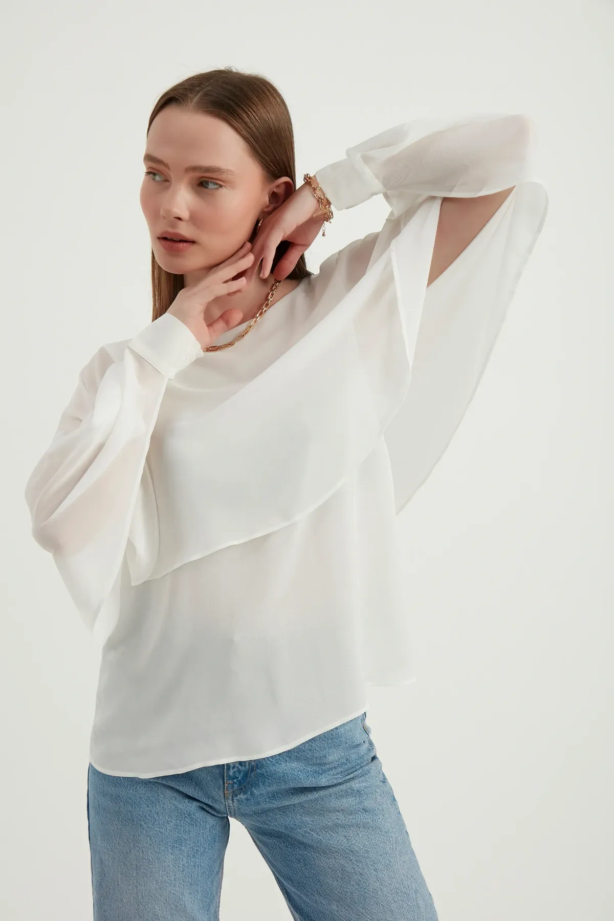 Round Neck Chiffon Double Layer Blouse 3