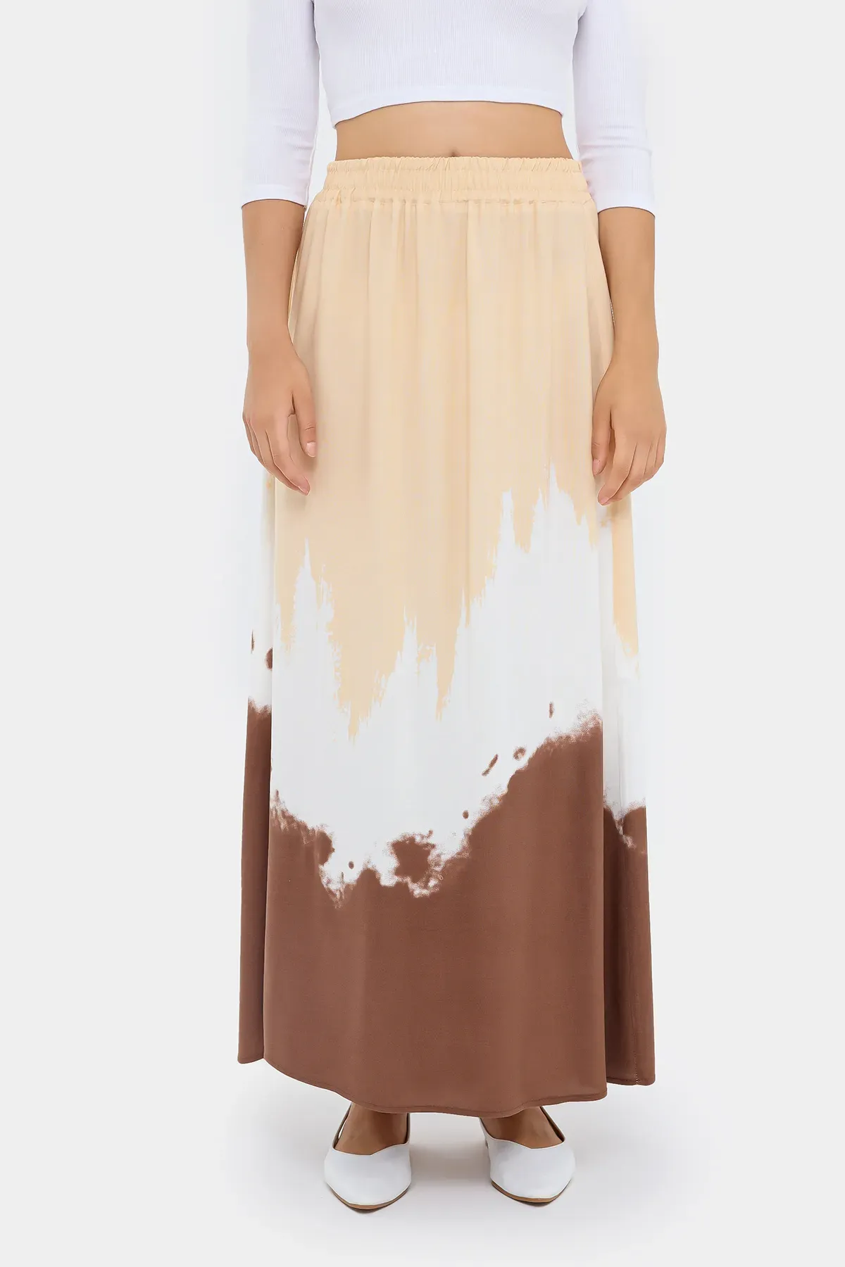 Watercolor Printed Maxi Skirt with Elastic Waist 2