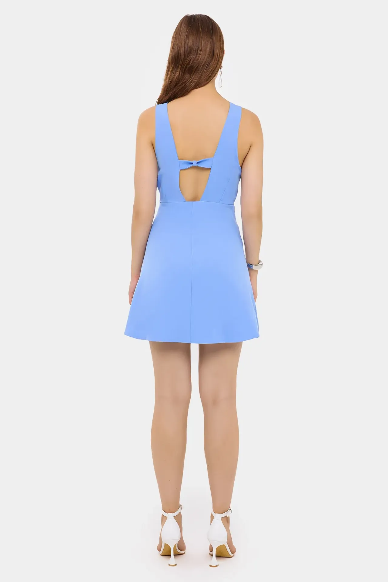 Cotton V-Neck Cut-Out Buttoned Detail Mini Dress