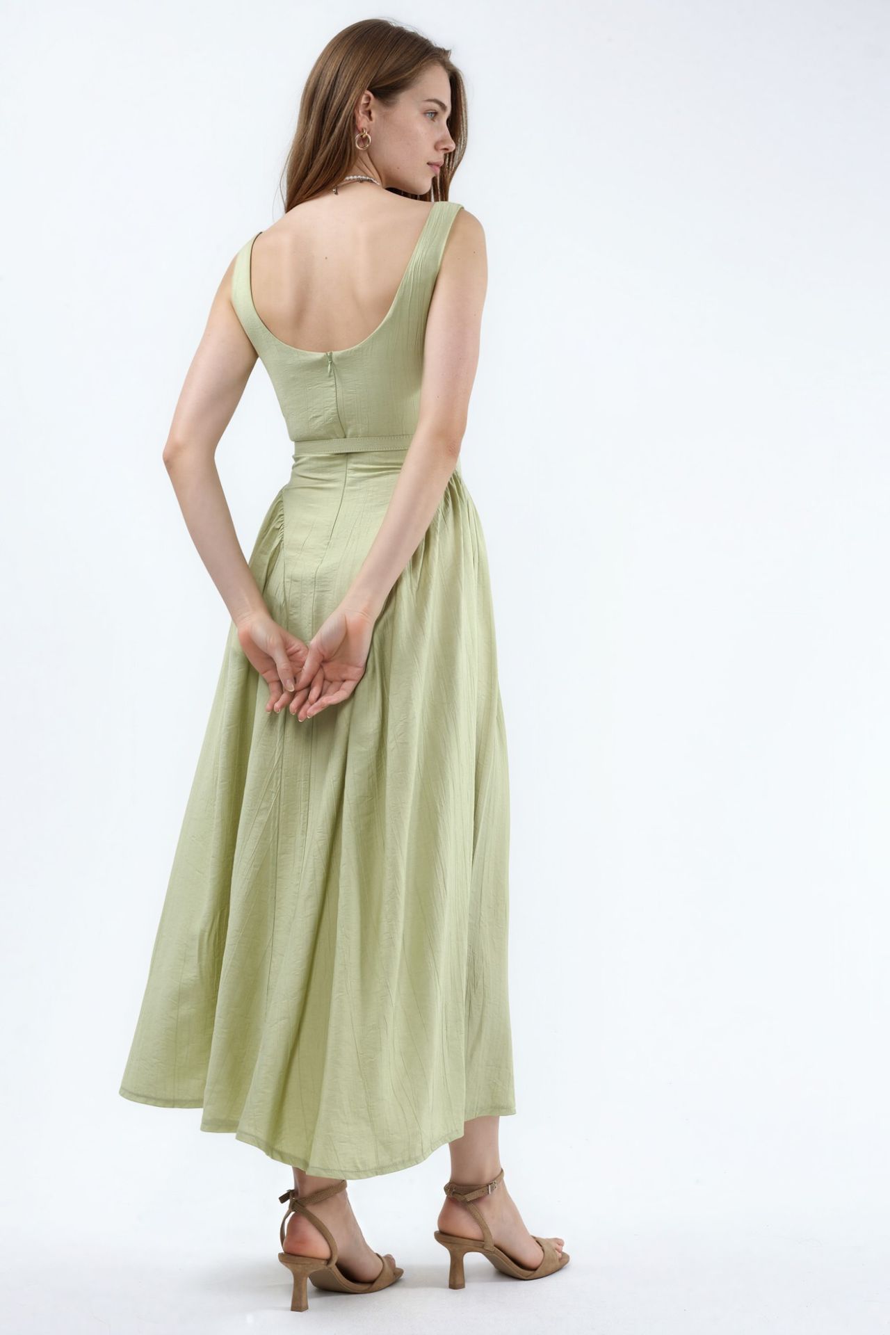 BUSEM Square Collar Belted Midi Dress