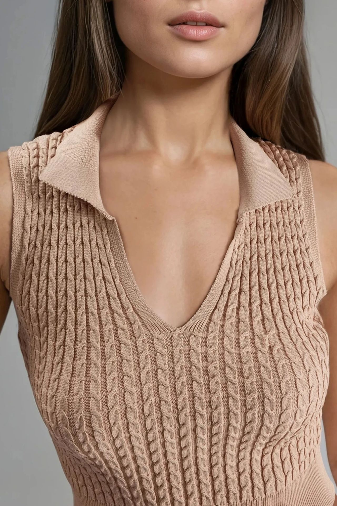 MY FASHION Cable Knit V Neck Sweater 7