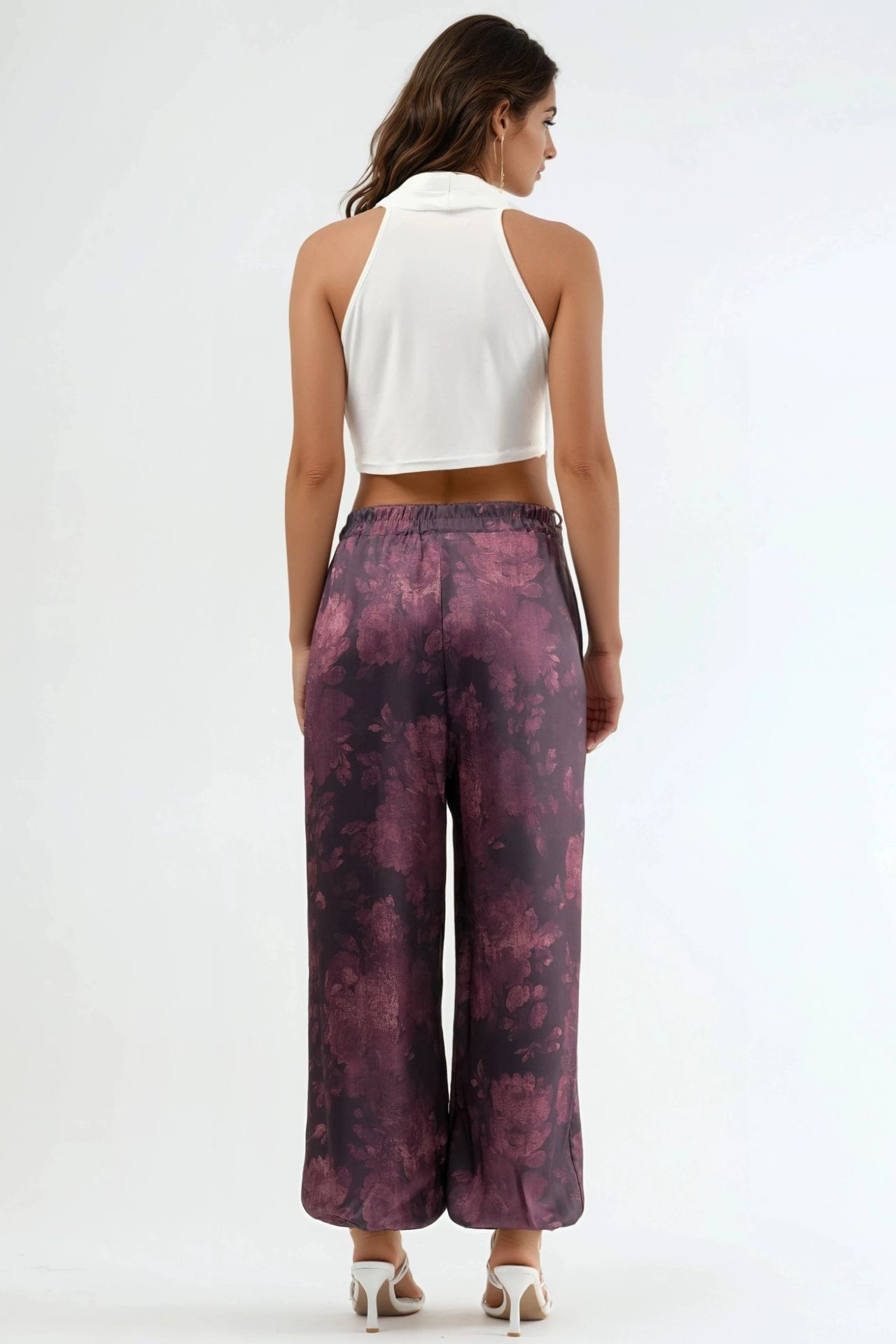 QU STYLE Patterned Baggy Fit Elastic Leg Pants with Pockets 3