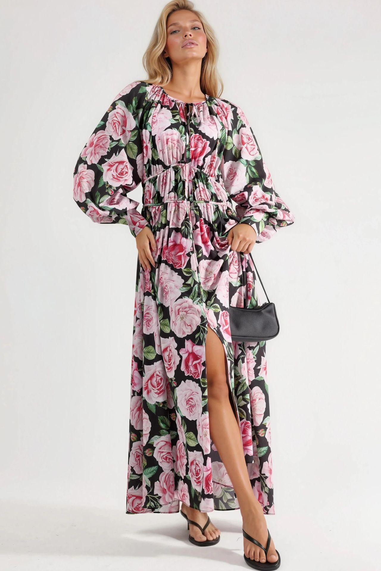 MSN Floral Maxi Dress with Tie Closure 1