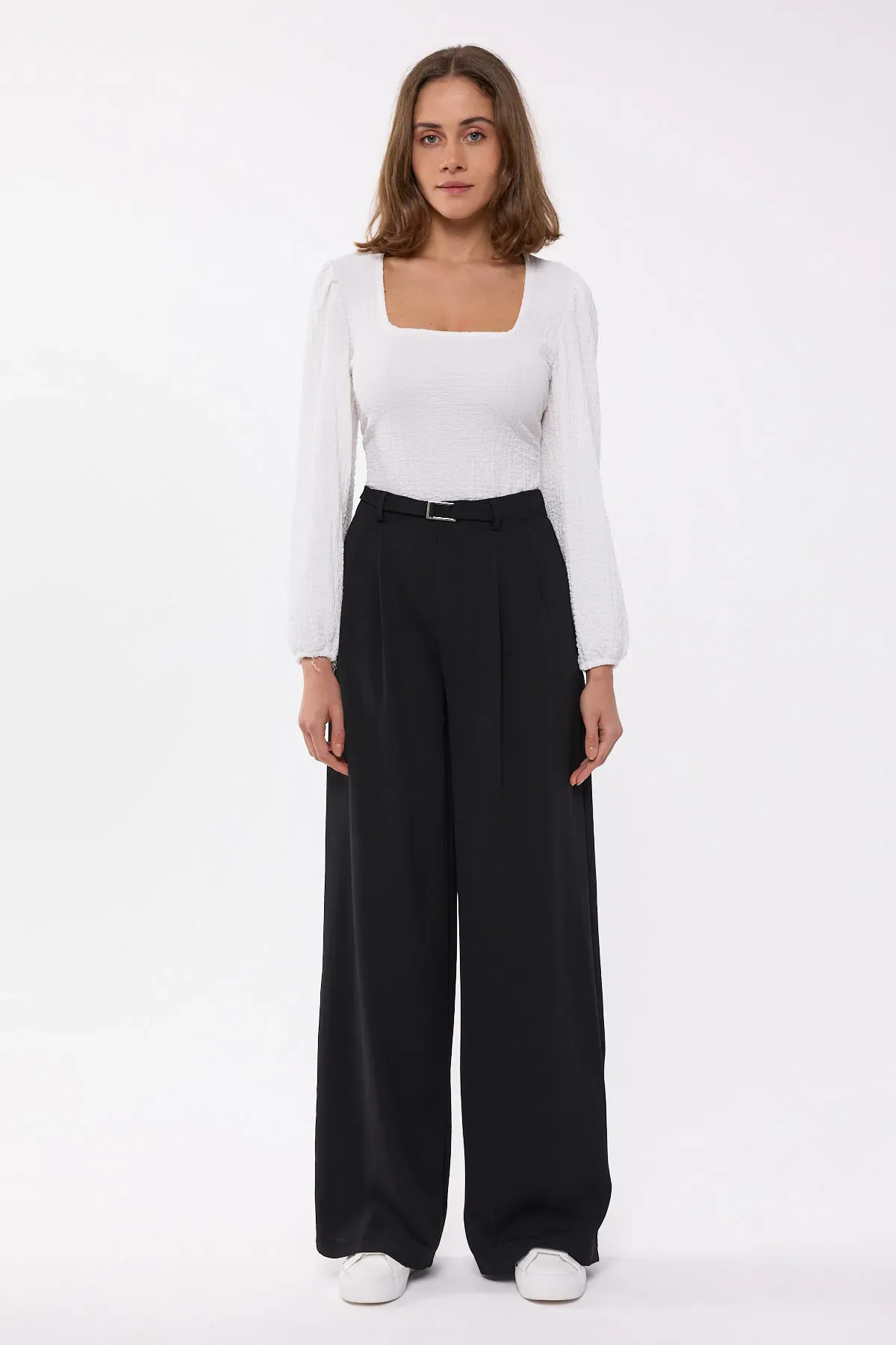 Square-Neck Woven Long Sleeve Top 2