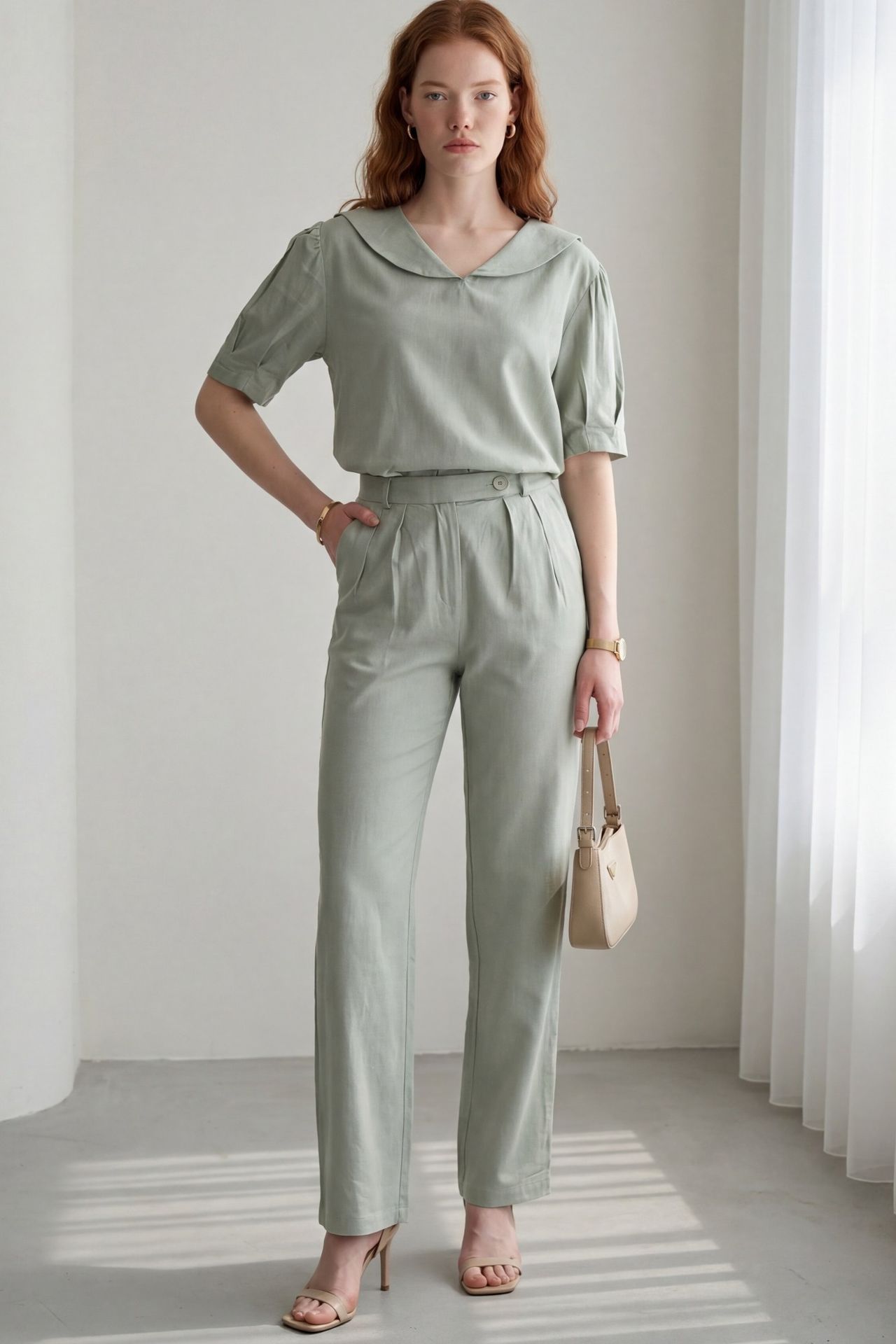 MY FASHION Shawl Collar Buttoned Two-Piece Coord Set 6