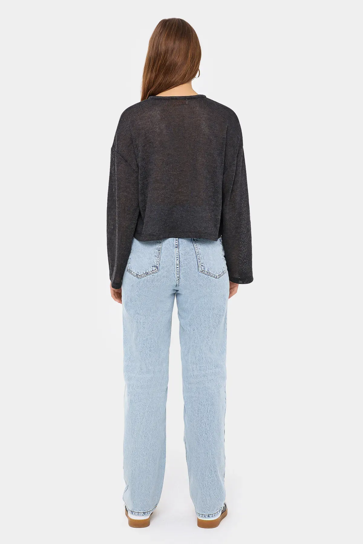 Knitted Loose Fit Round Neck Blouse with Tie-Up Detail 4