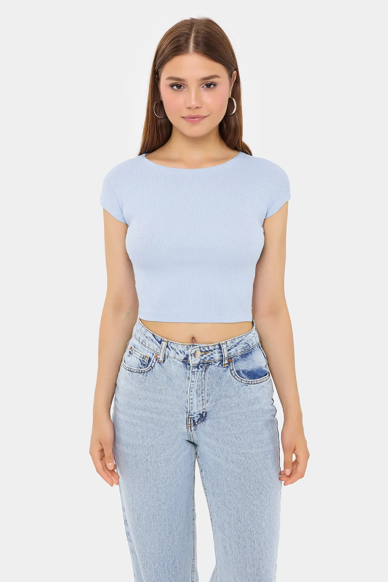 Basic Round Neck Short Sleeve Cropped Top
