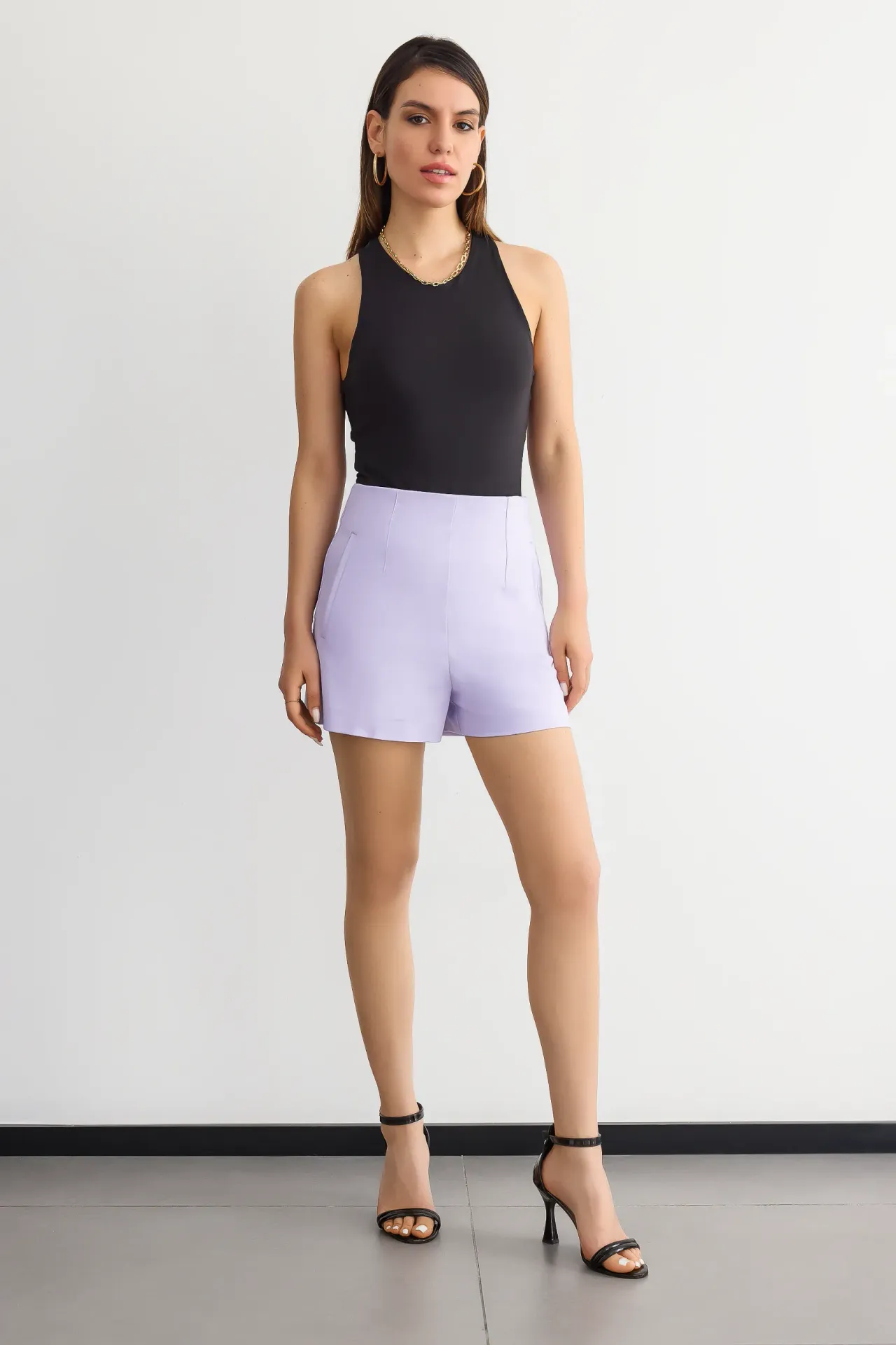 High-Waist Woven Shorts with Pocket Detail