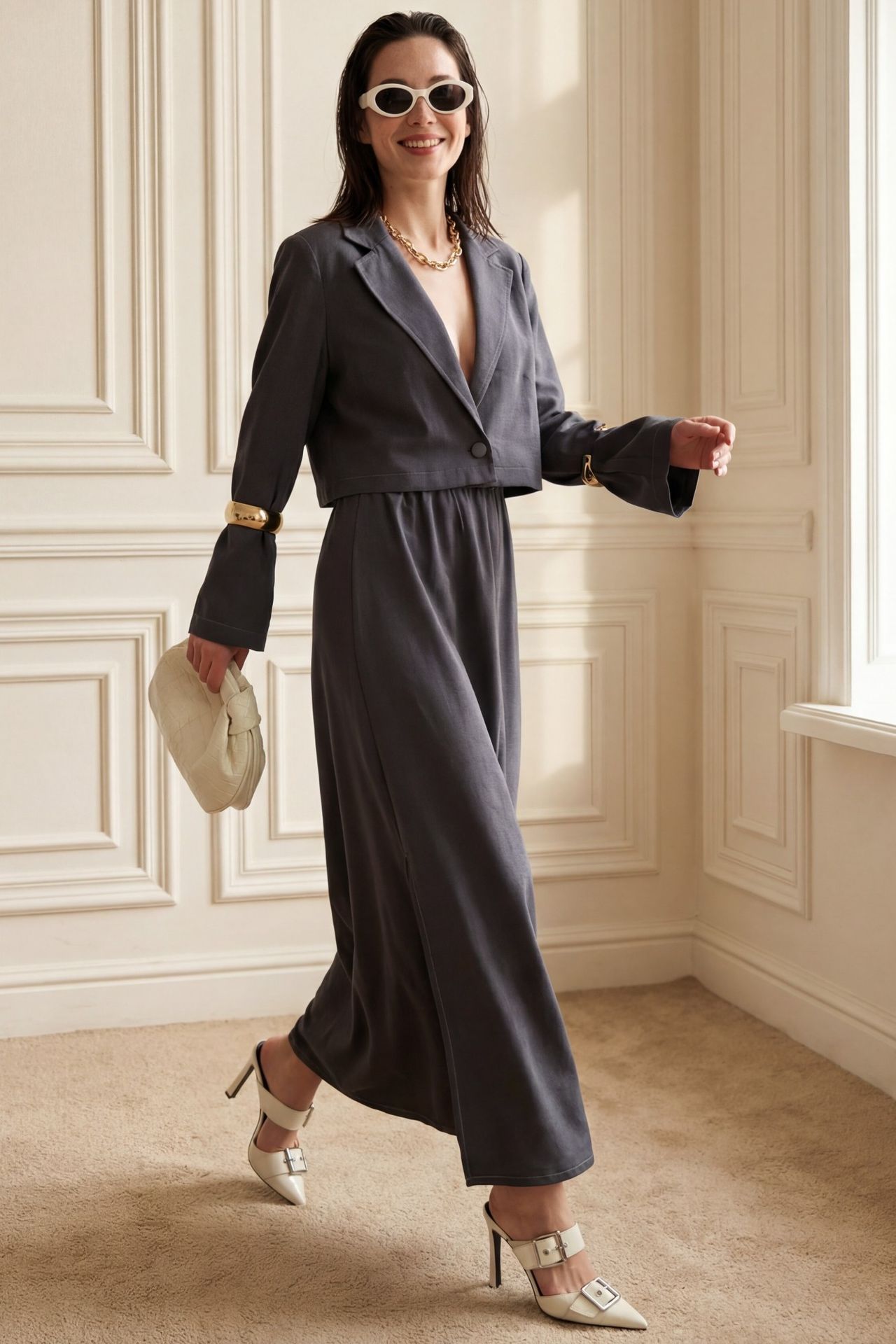 MY FASHION Long Sleeve Buttoned Top & Maxi Skirt Two Piece Set 1