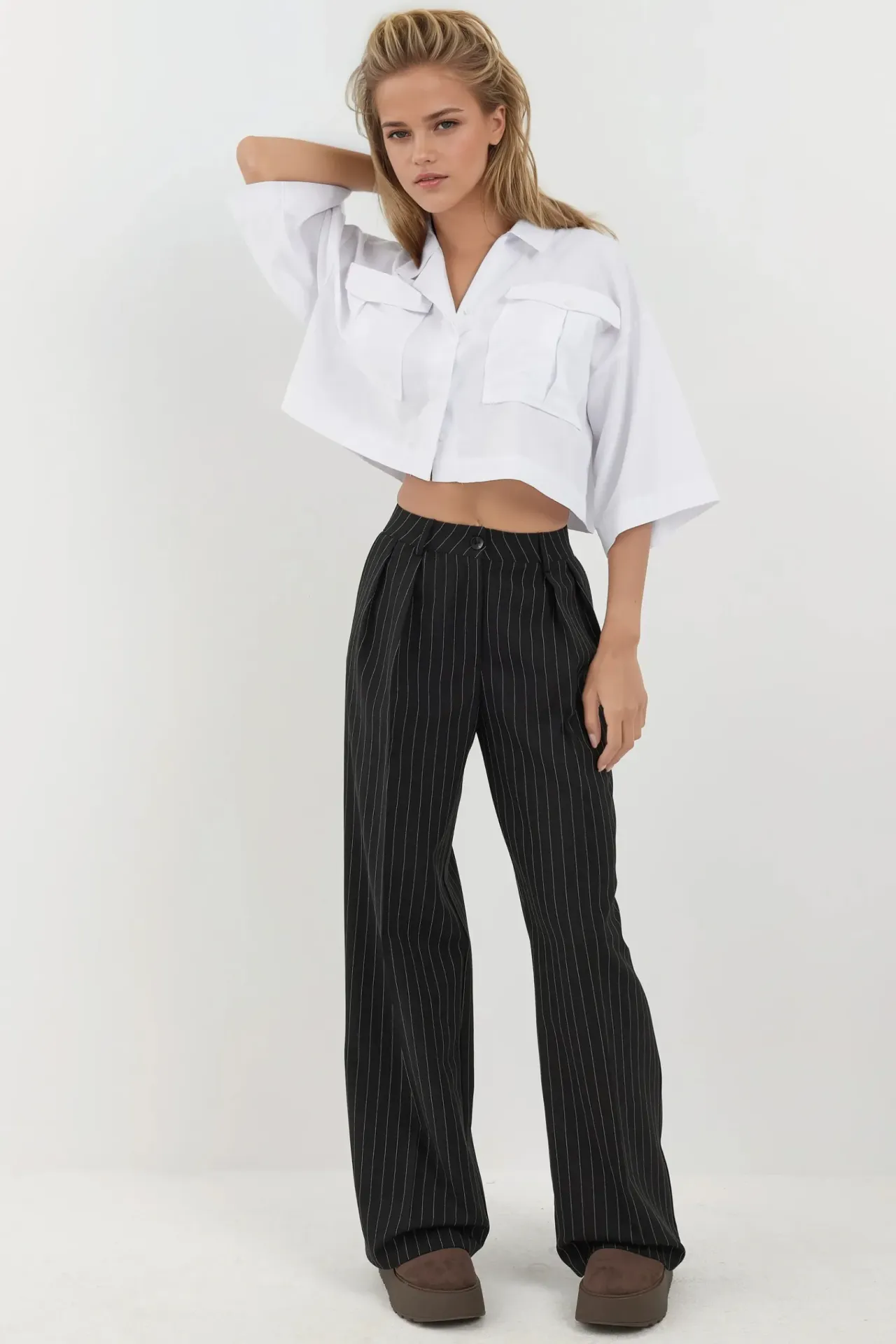 Striped Wide Leg Pleated Palazzo Pants 7