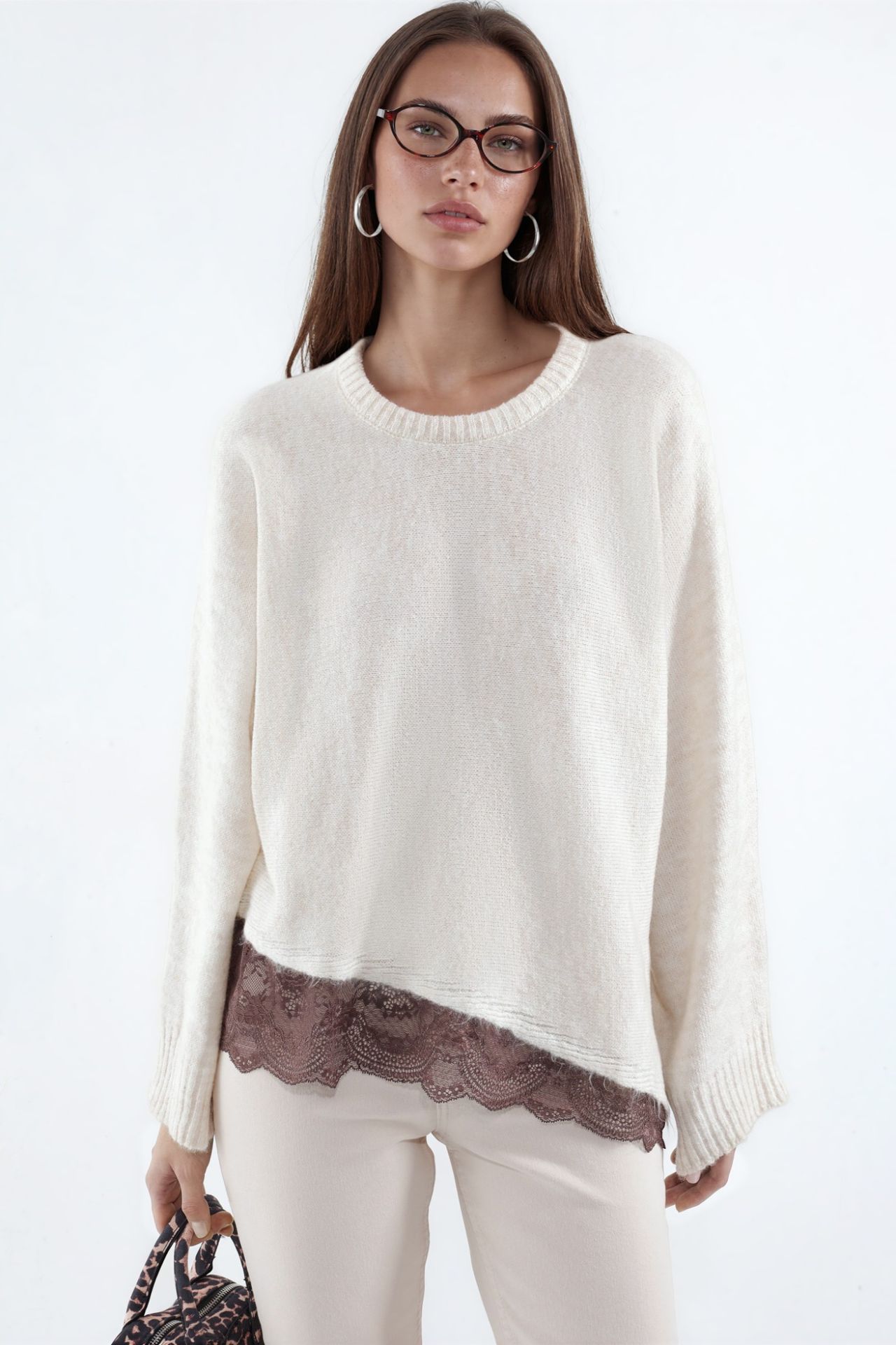 Women's solid crew neck knit sweater 1