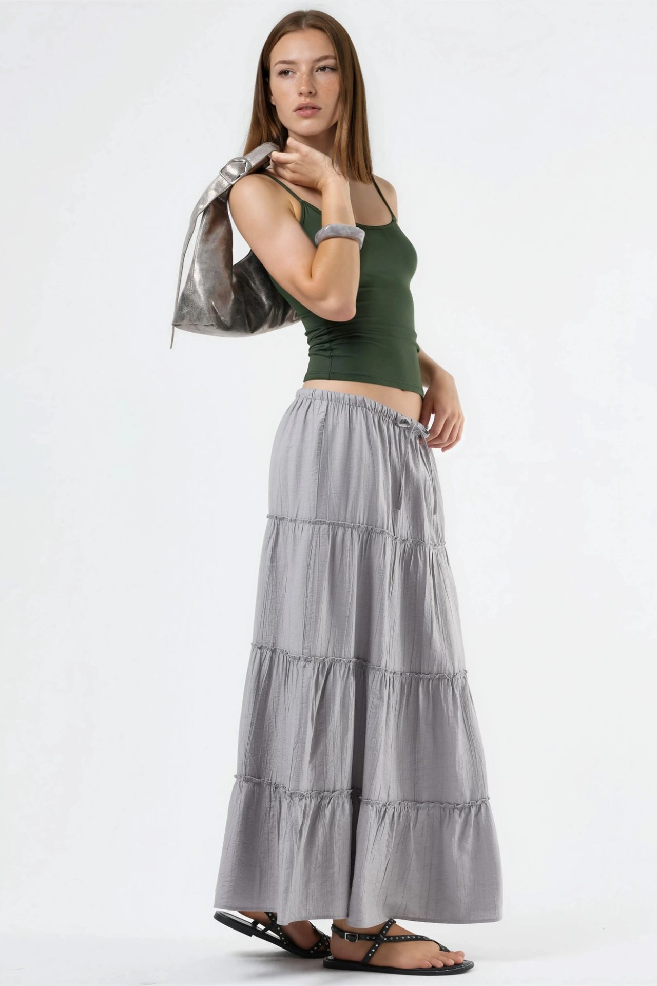 BUSEM High Waist Textured A-Line Maxi Skirt 2