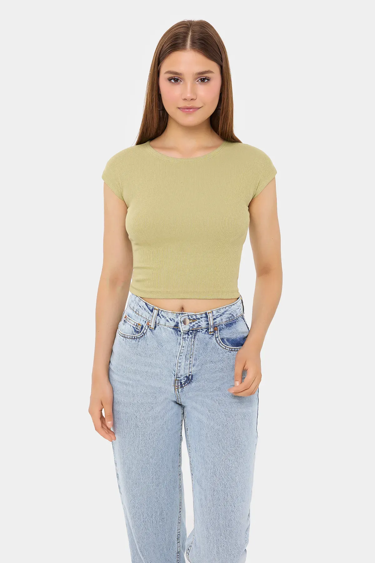 Basic Round Neck Short Sleeve Cropped Top 1