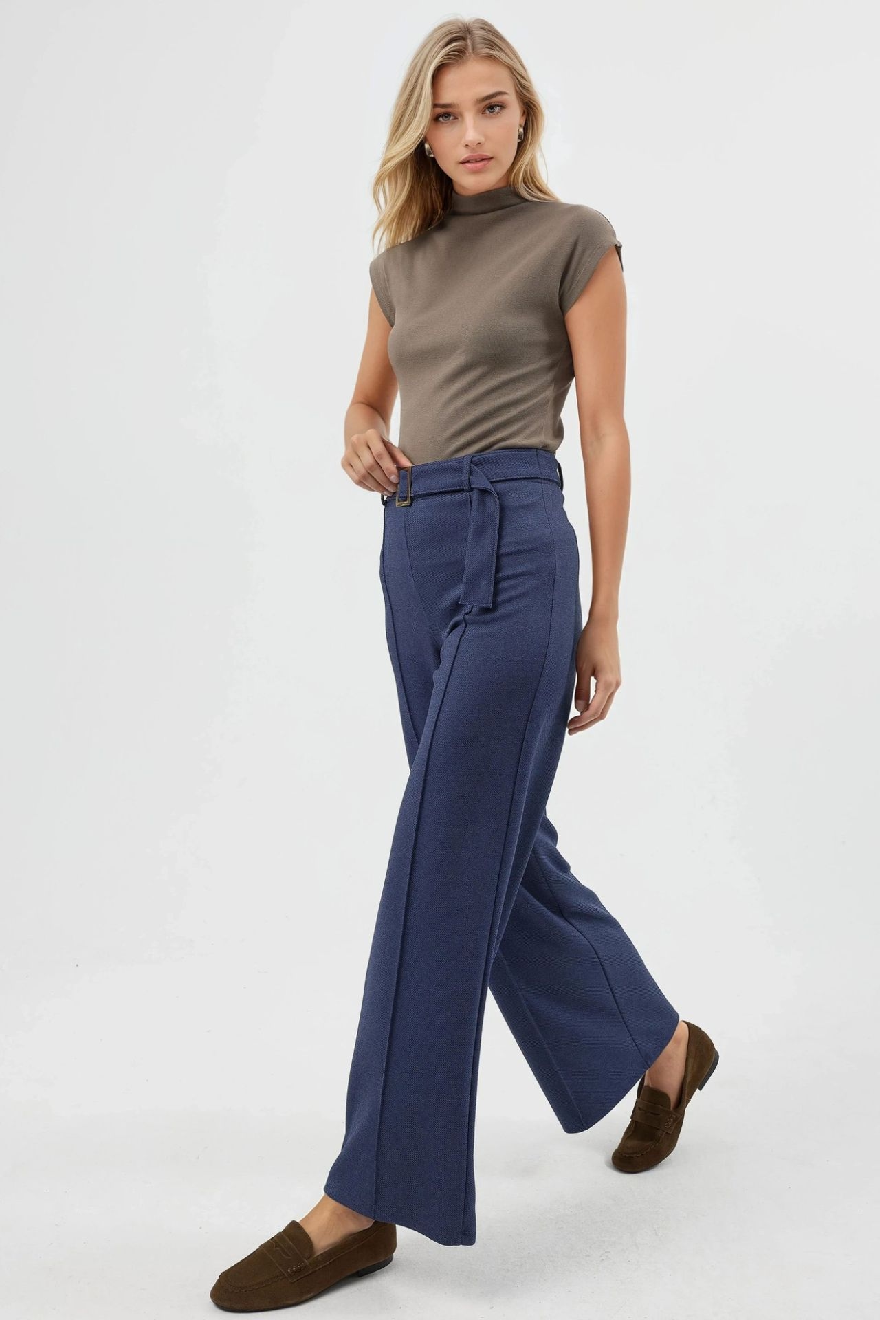 BUSEM High Waist Belted Straight Leg Pants 3