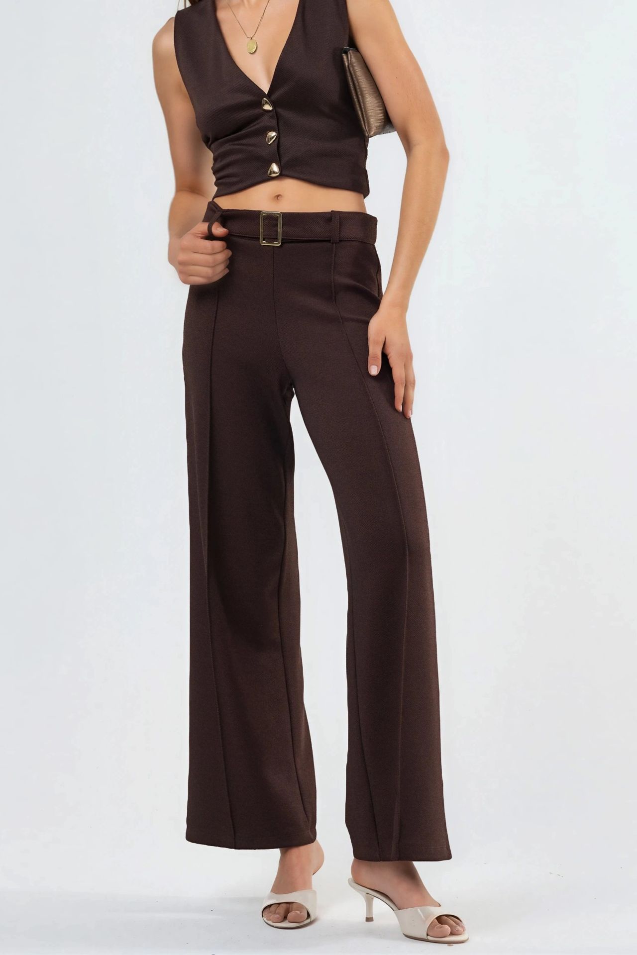 BUSEM High Waist Belted Straight Leg Pants 1