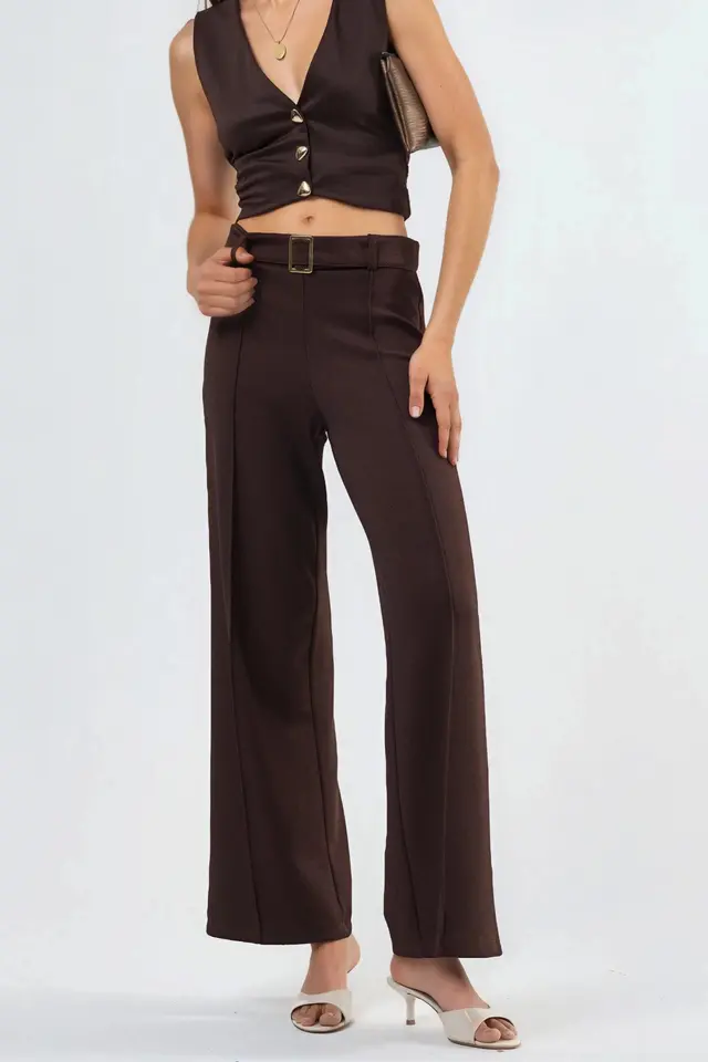 BUSEM High Waist Belted Straight Leg Pants