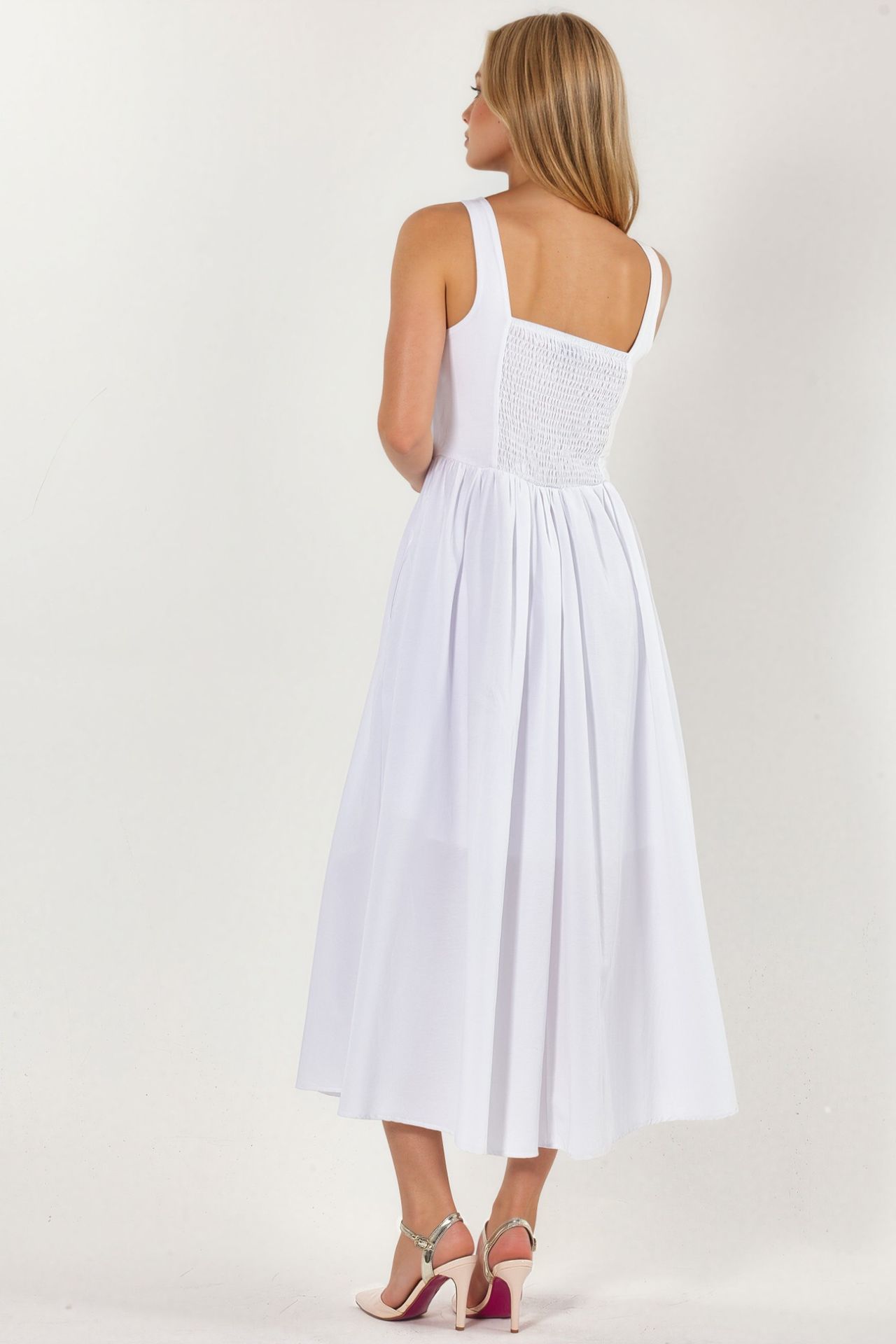 BUSEM Midi Dress with Square Collar and Button Detail 2