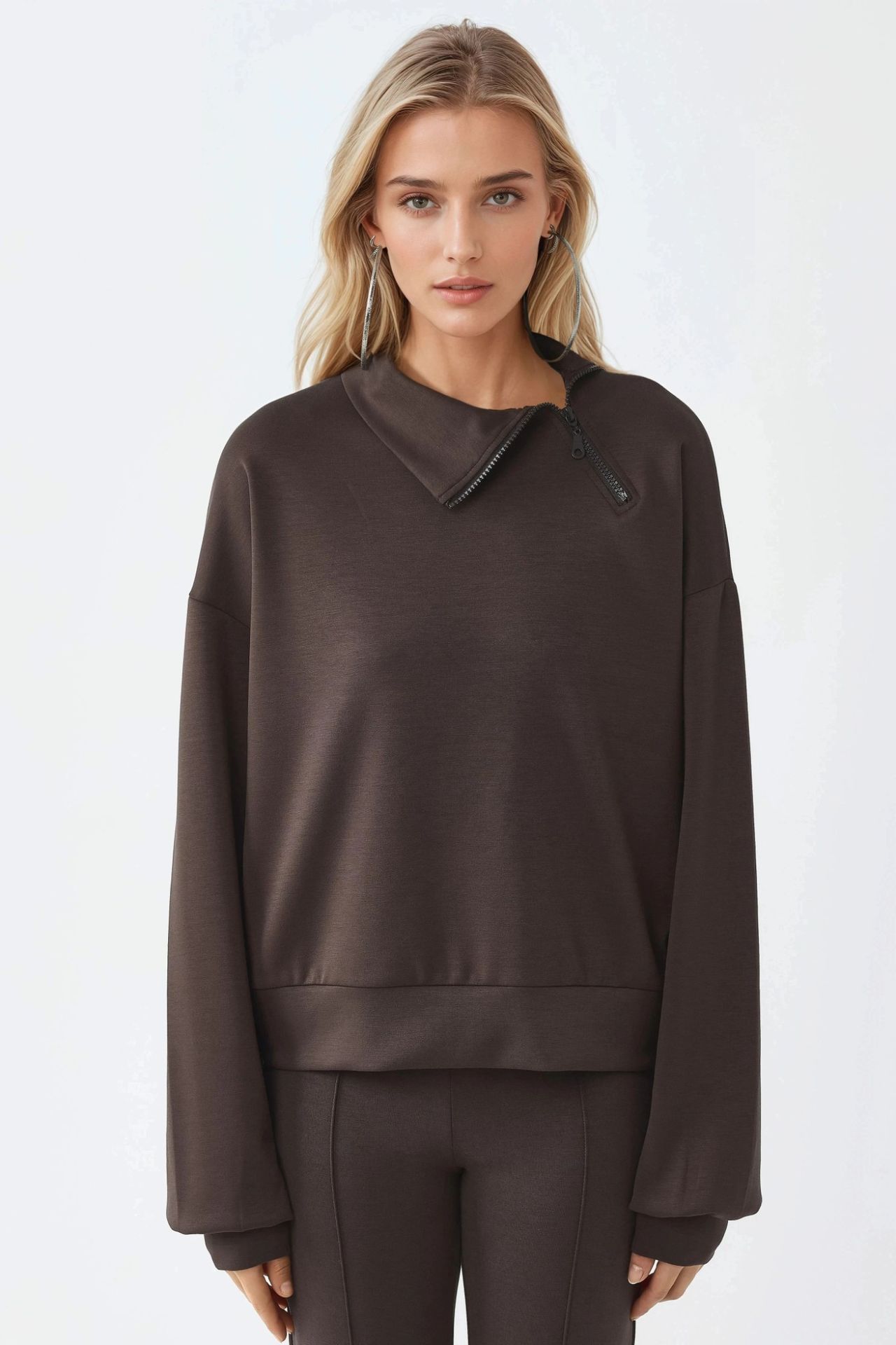 BUSEM Relaxed Fit Zipper Collar Sweatshirt 7