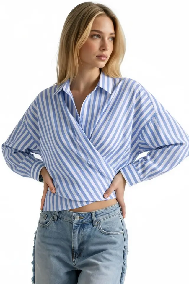 Striped Wrap Tie Shirt