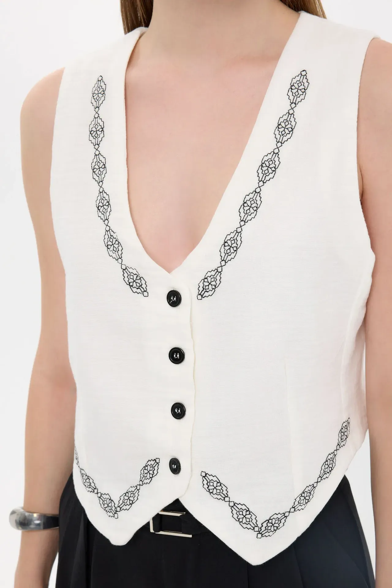 Abstract Print Sleeveless V-Neck Waistcoat