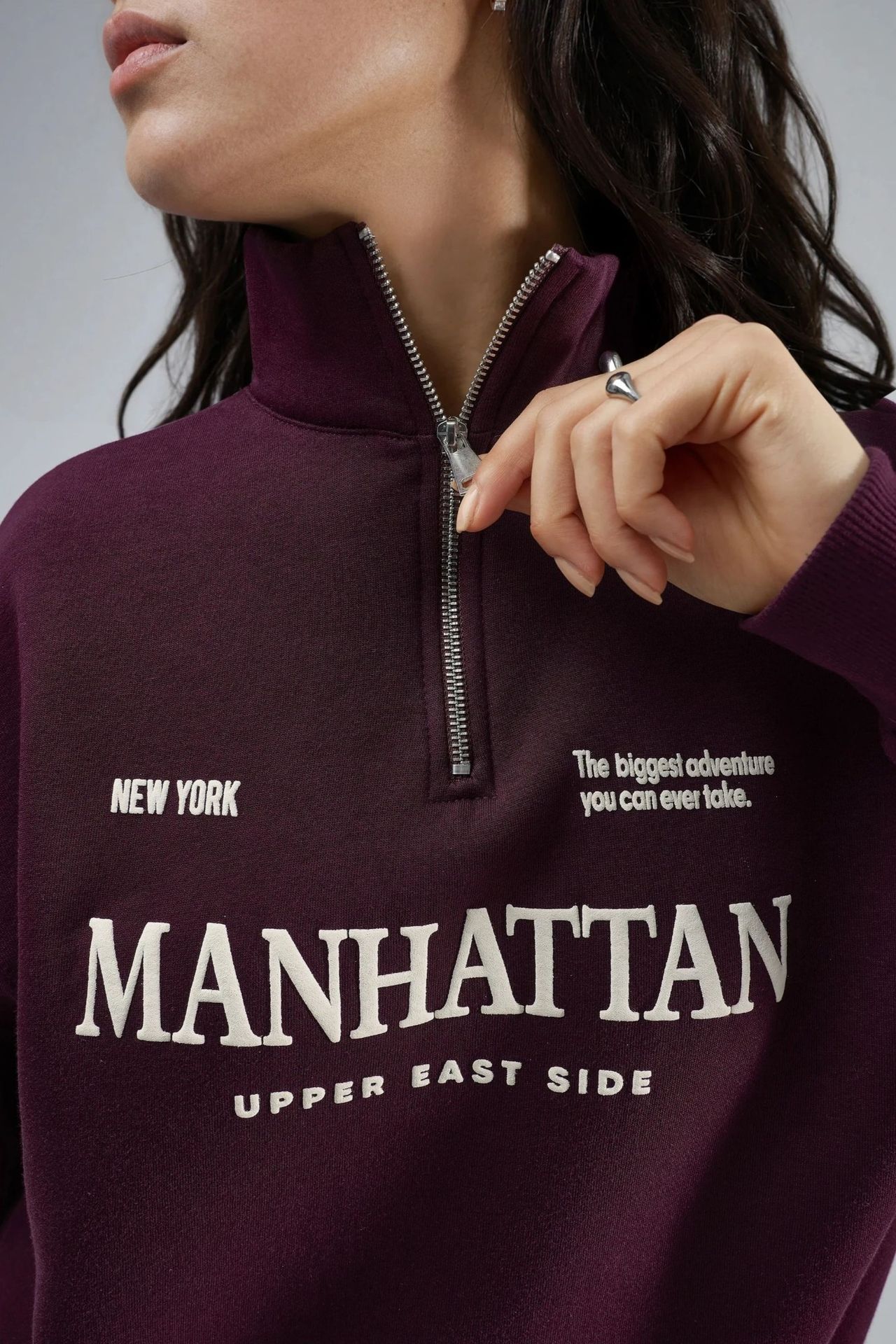 BUSEM Oversized Text Print Zipper Collar Sweatshirt 6