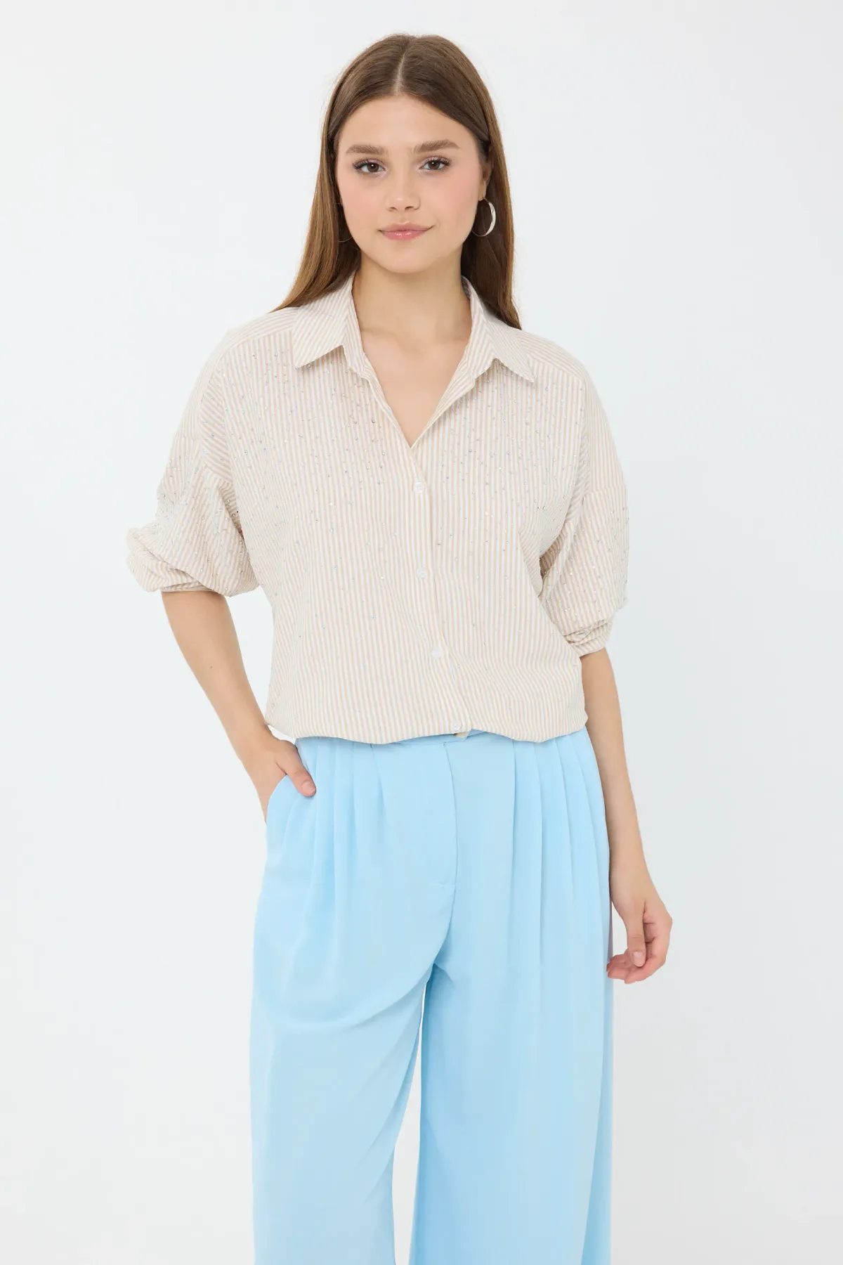 Relaxed Long-Sleeve Shirt with Stone Embellishments 3
