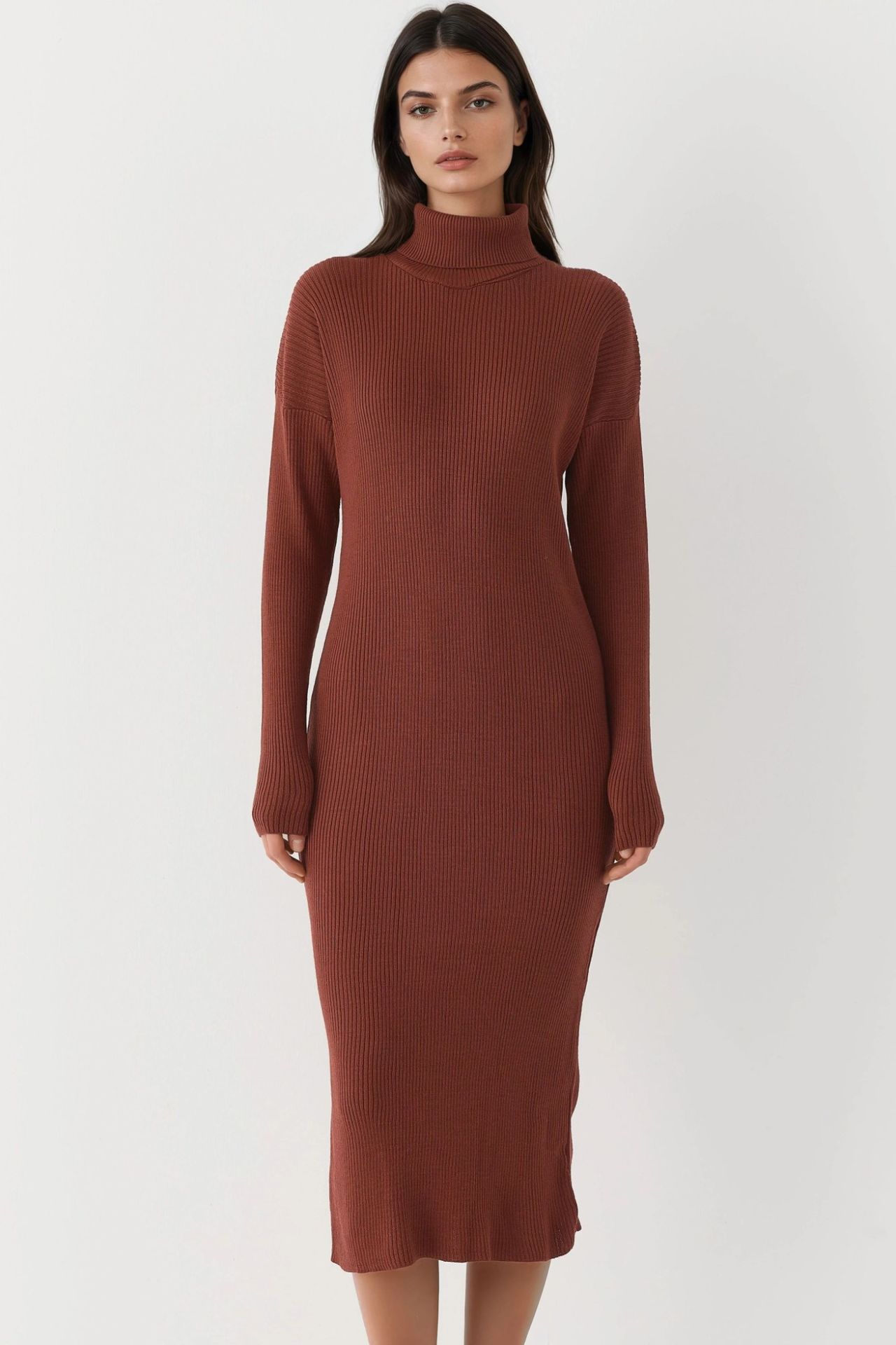 MY FASHION Ribbed Turtleneck Bodycon Knit Dress 6